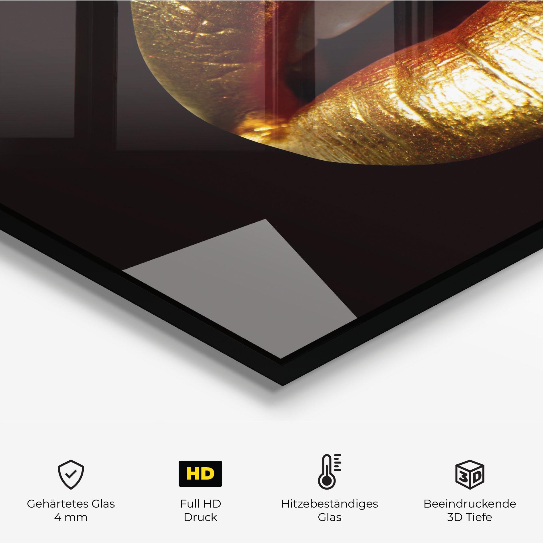 Küchenrückwand Glas Pretty Gold Lips mockup 2