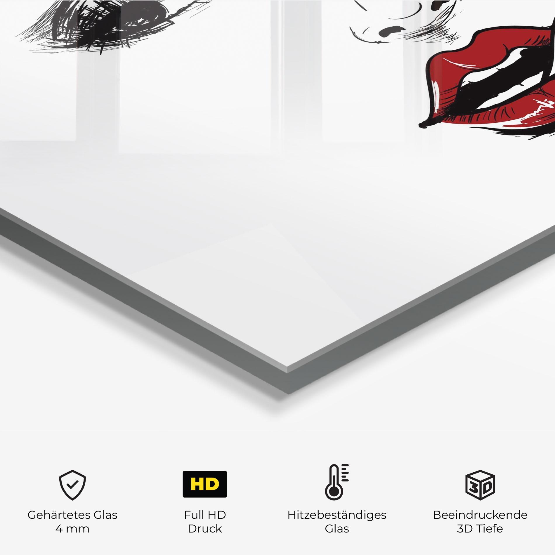 Küchenrückwand Glas Red Lips Looking mockup 2