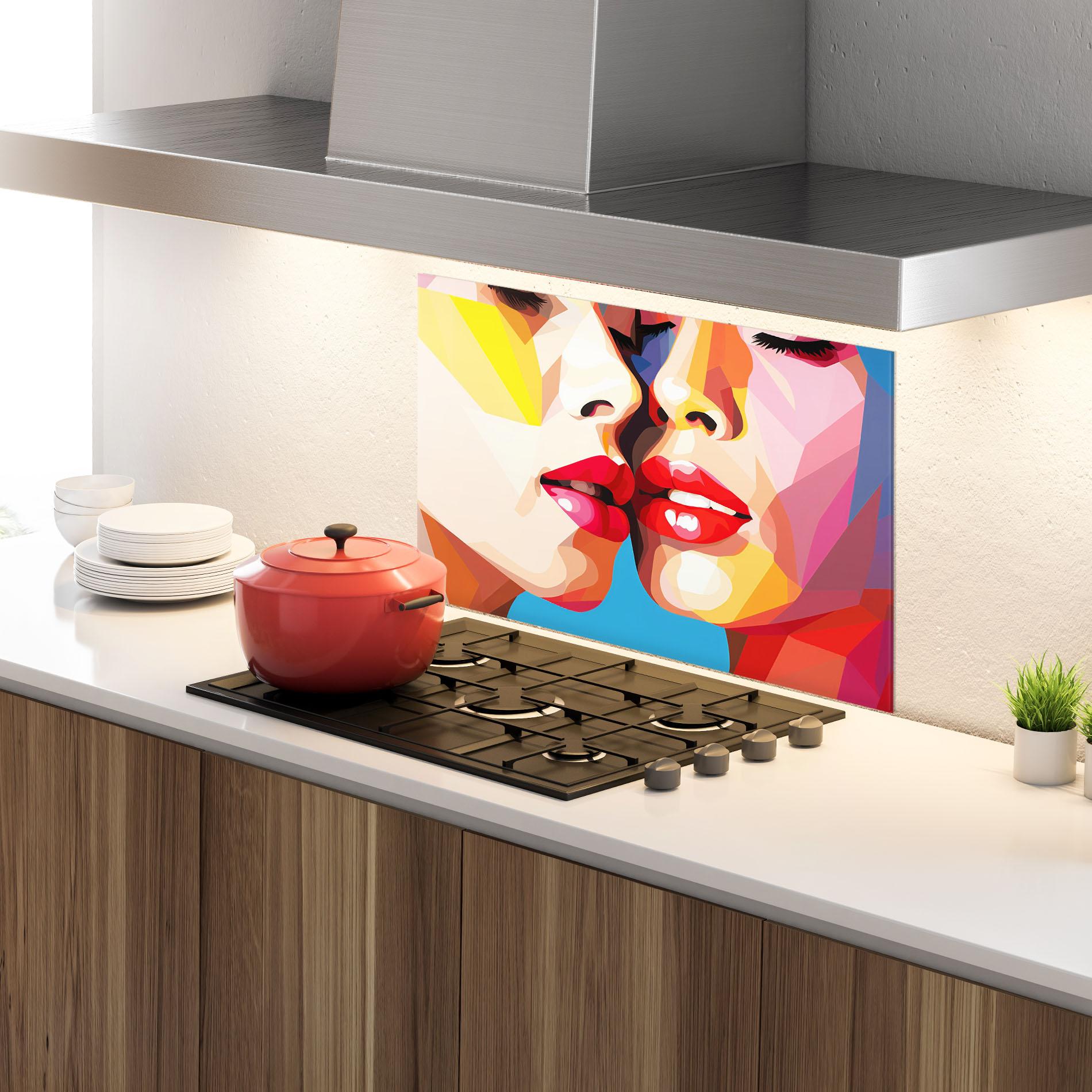 Küchenrückwand Glas Lips Kissing mockup 4