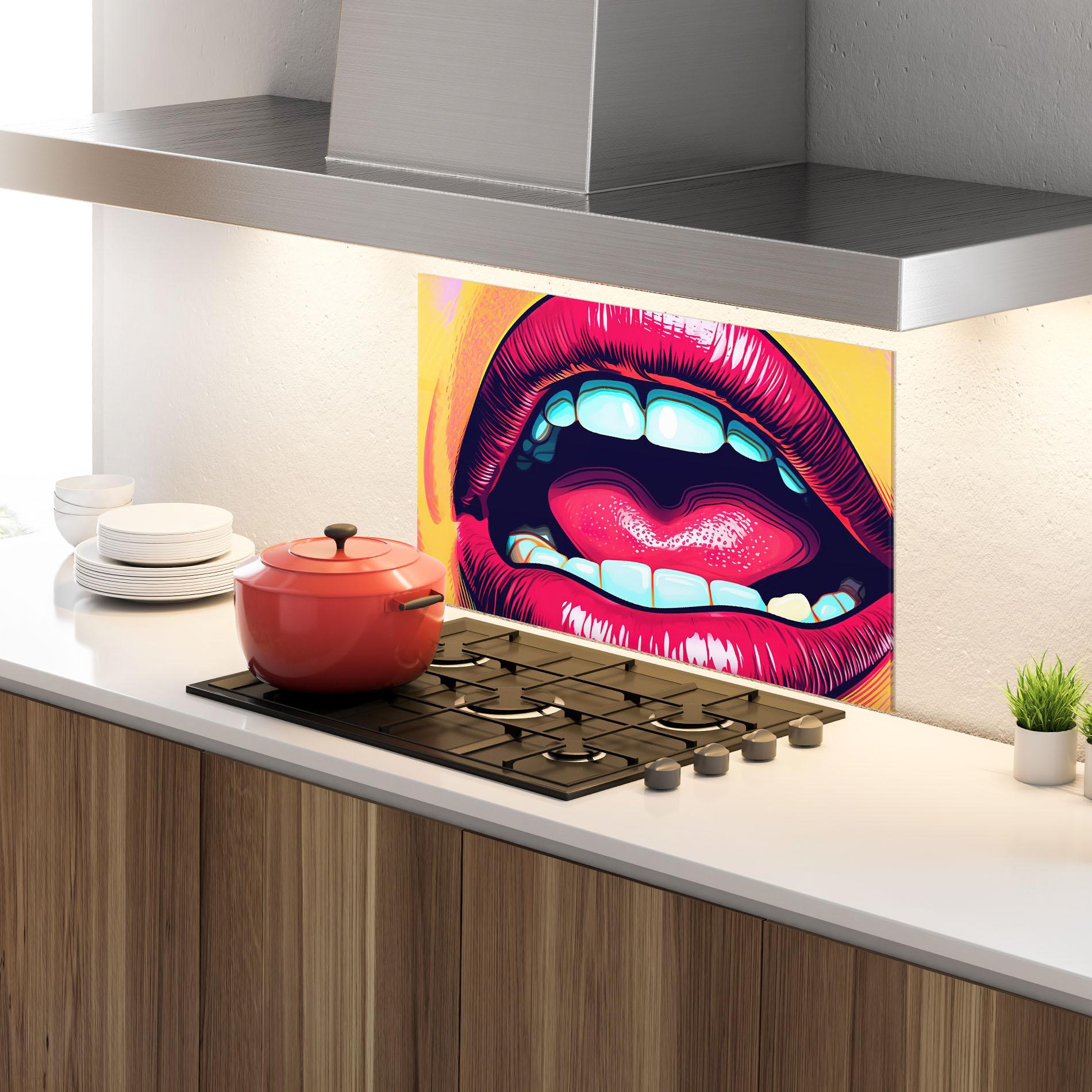 Küchenrückwand Glas Lips Pop Art mockup 4