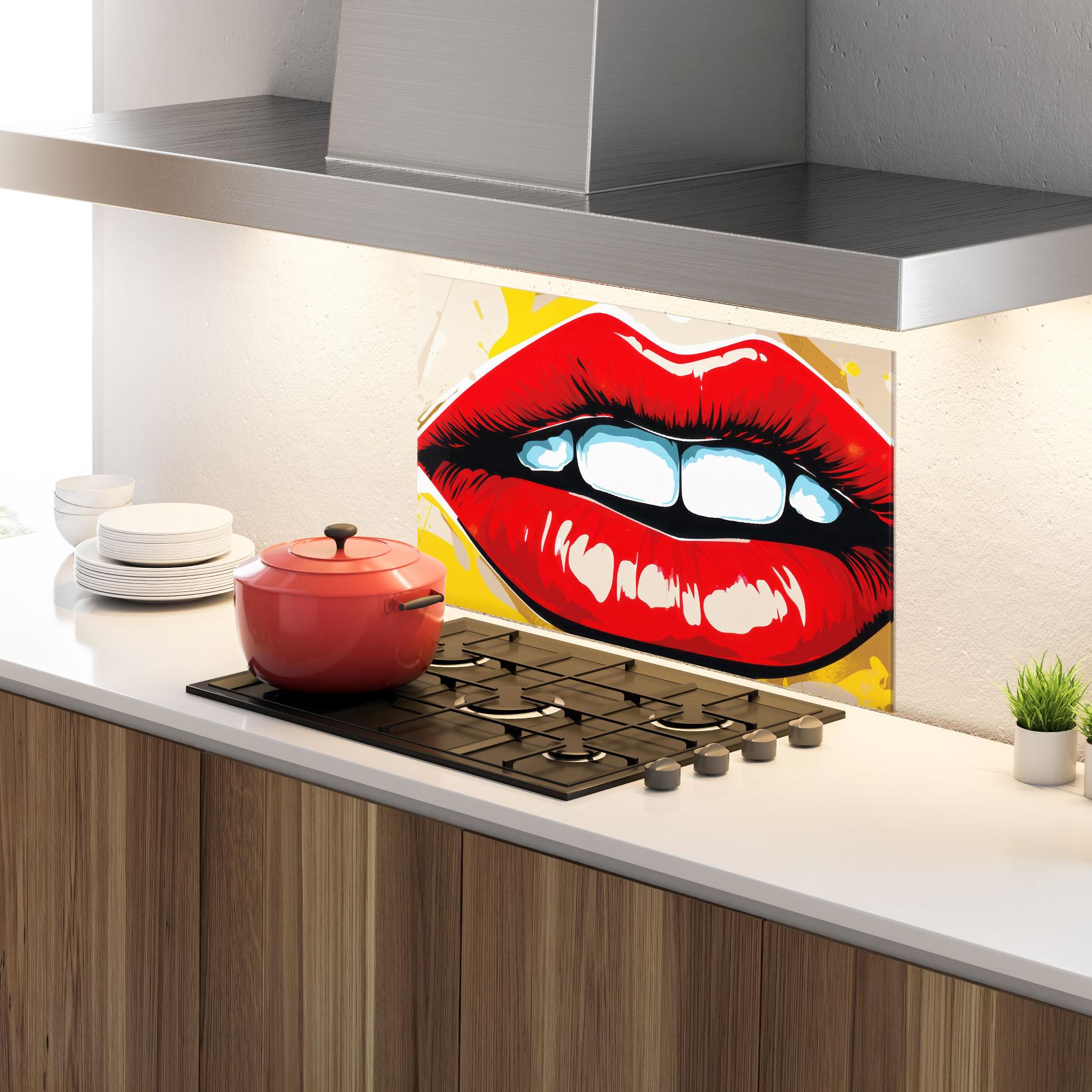 Küchenrückwand Glas Pop Lips mockup 4
