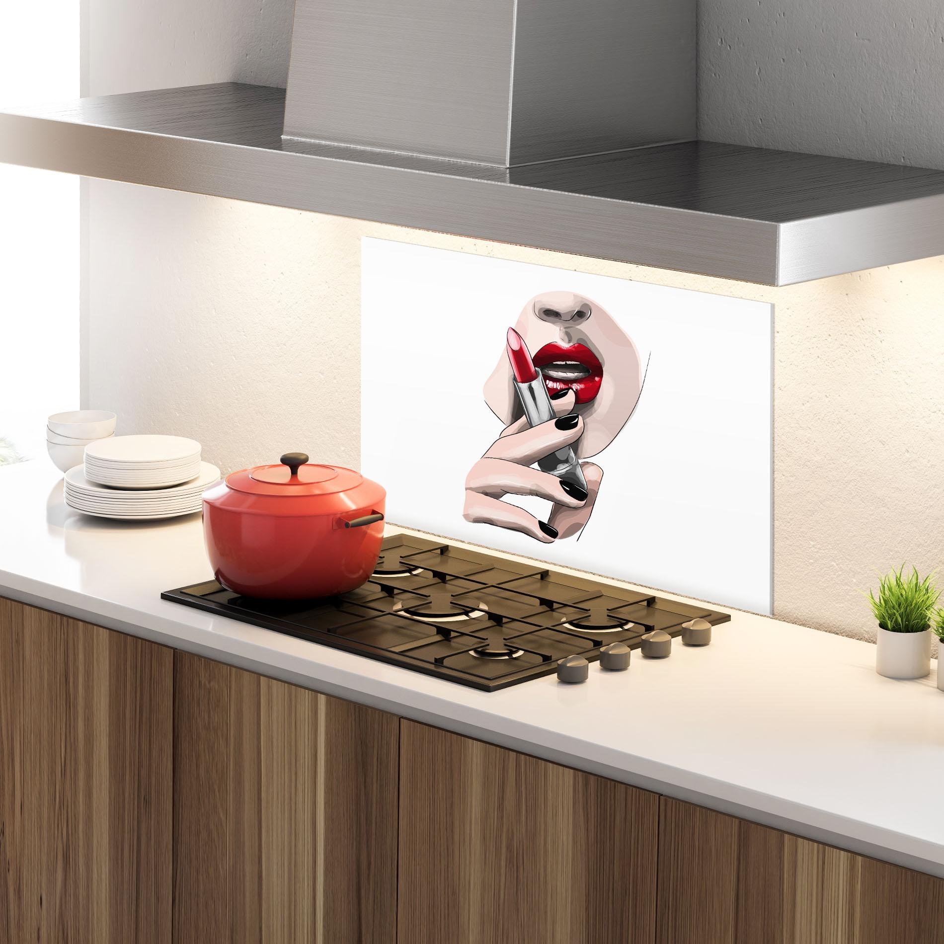 Küchenrückwand Glas Red Lipstick mockup 4