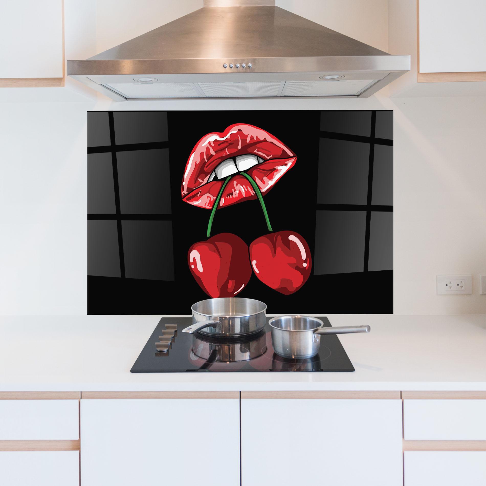 Küchenrückwand Glas Cherry Lips mockup 5