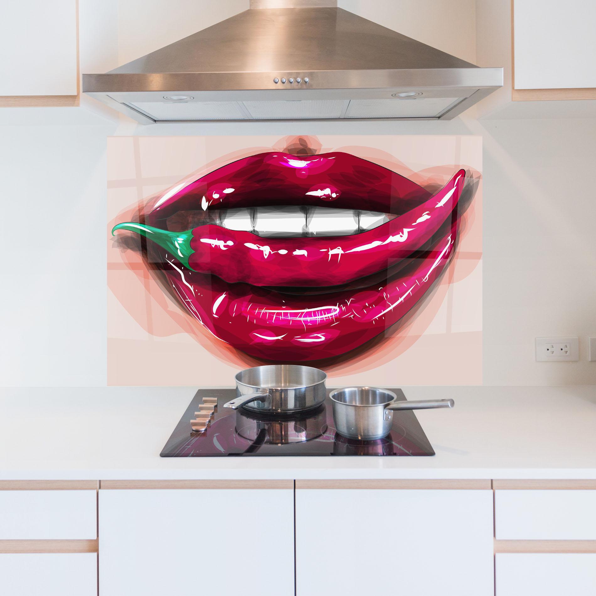 Küchenrückwand Glas Chilli Lips mockup 5