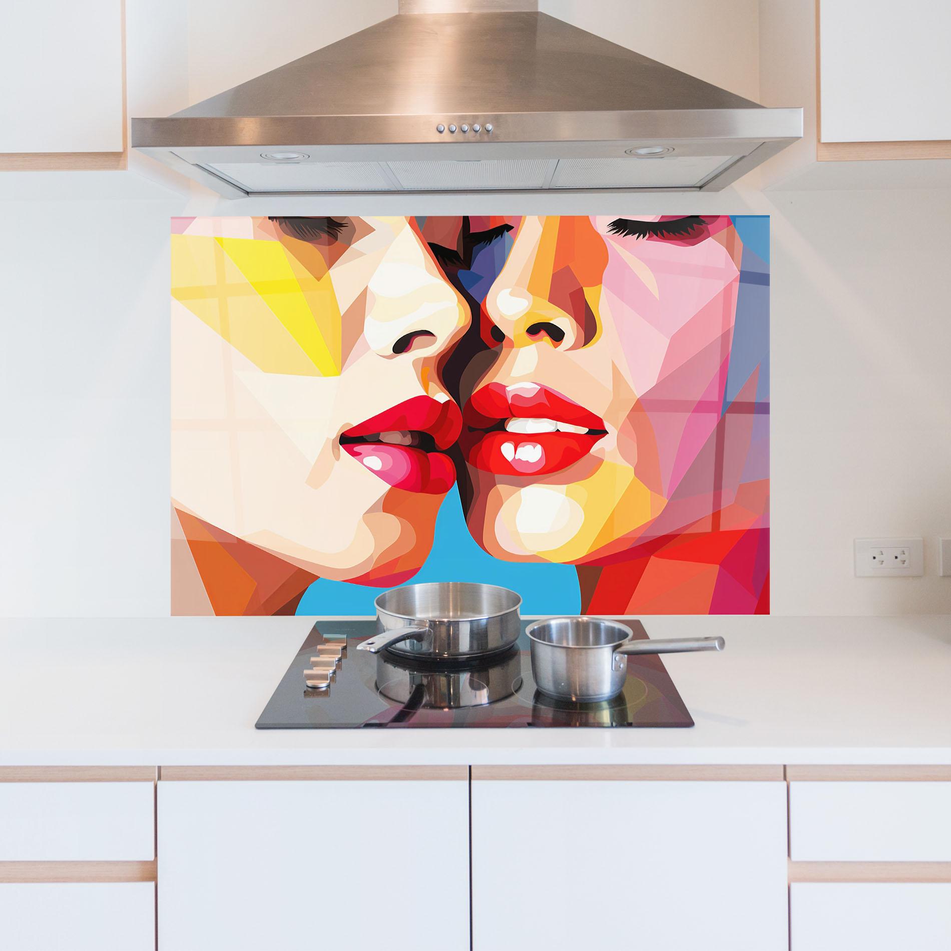 Küchenrückwand Glas Lips Kissing mockup 5