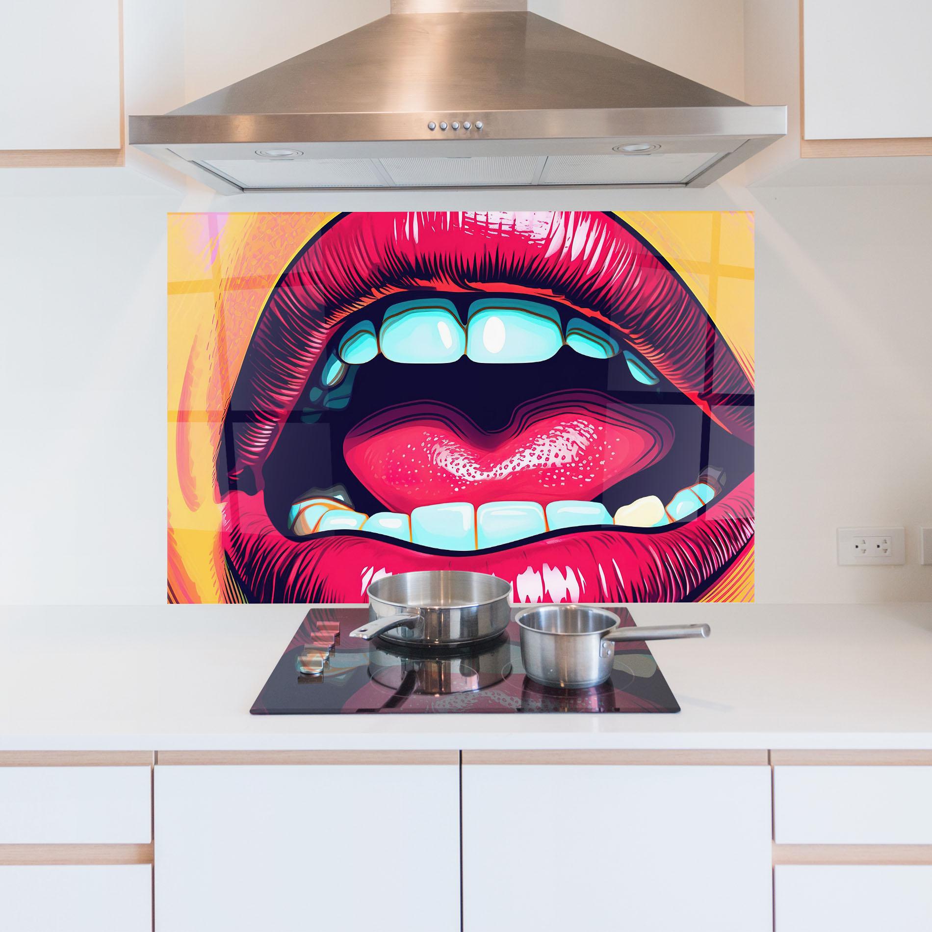 Küchenrückwand Glas Lips Pop Art mockup 5