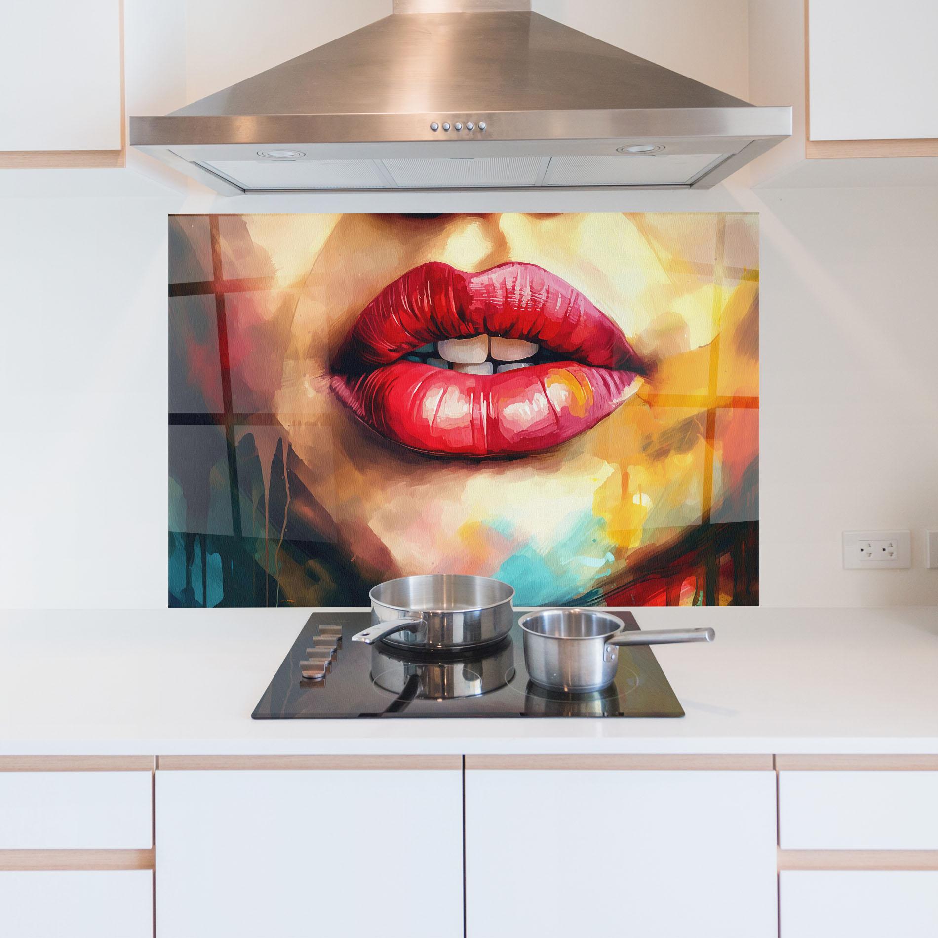 Küchenrückwand Glas Painting Texture Lips mockup 5