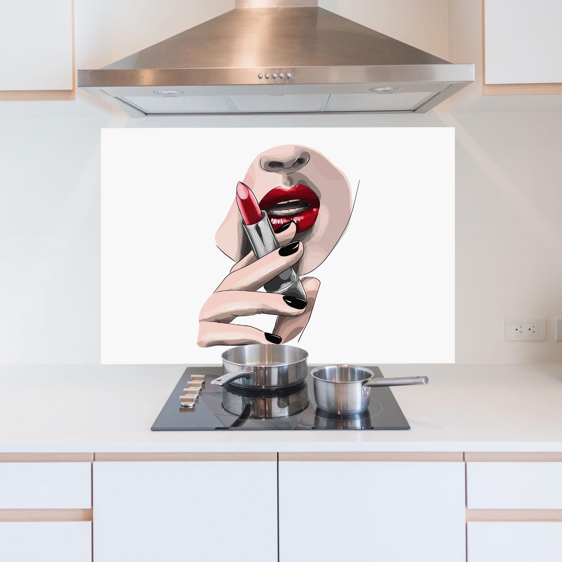 Küchenrückwand Glas Red Lipstick mockup 5
