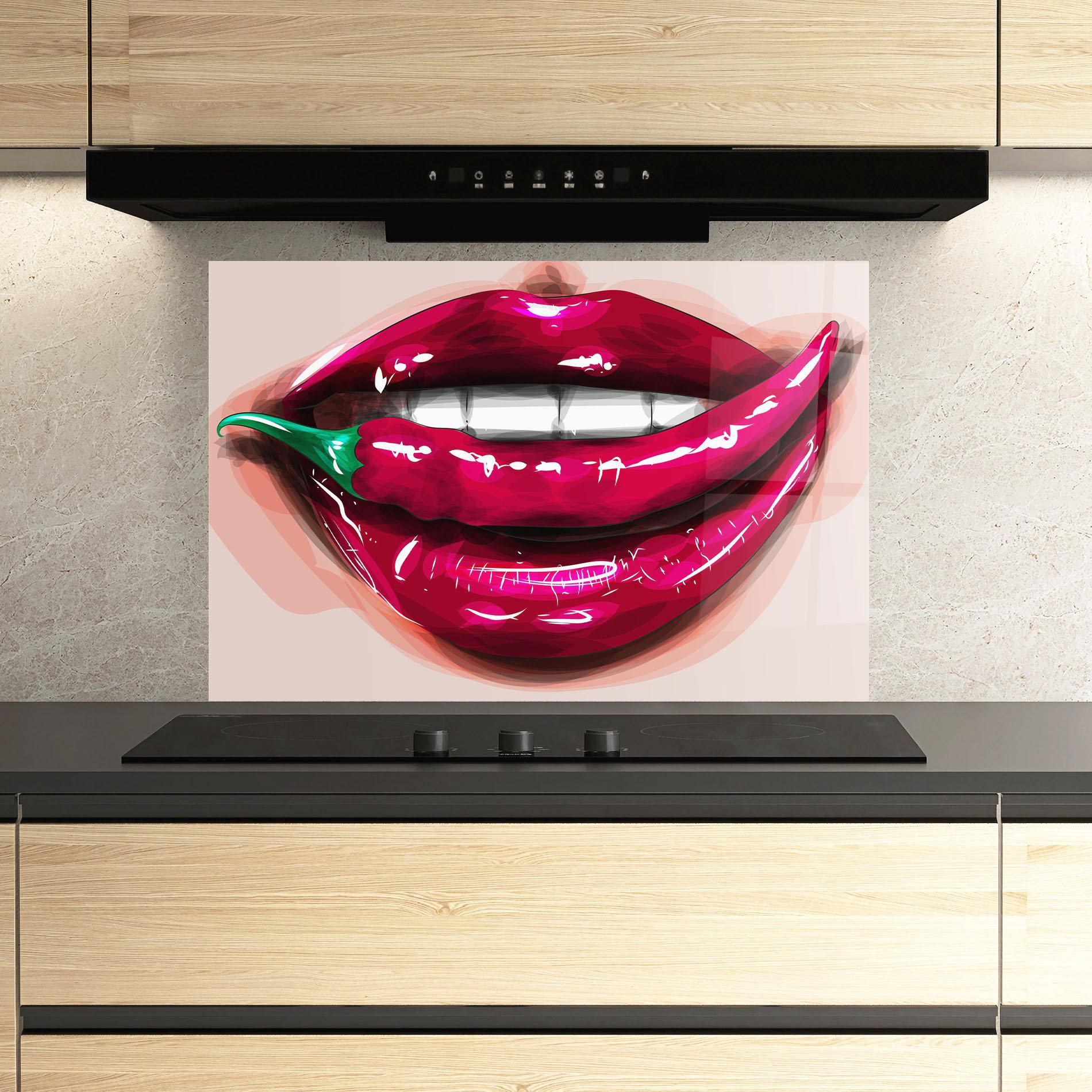 Küchenrückwand Glas Chilli Lips mockup 3
