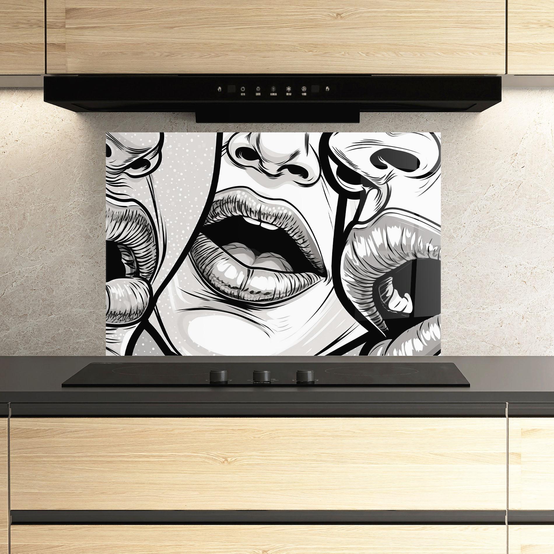 Küchenrückwand Glas Comic Book Lips mockup 3