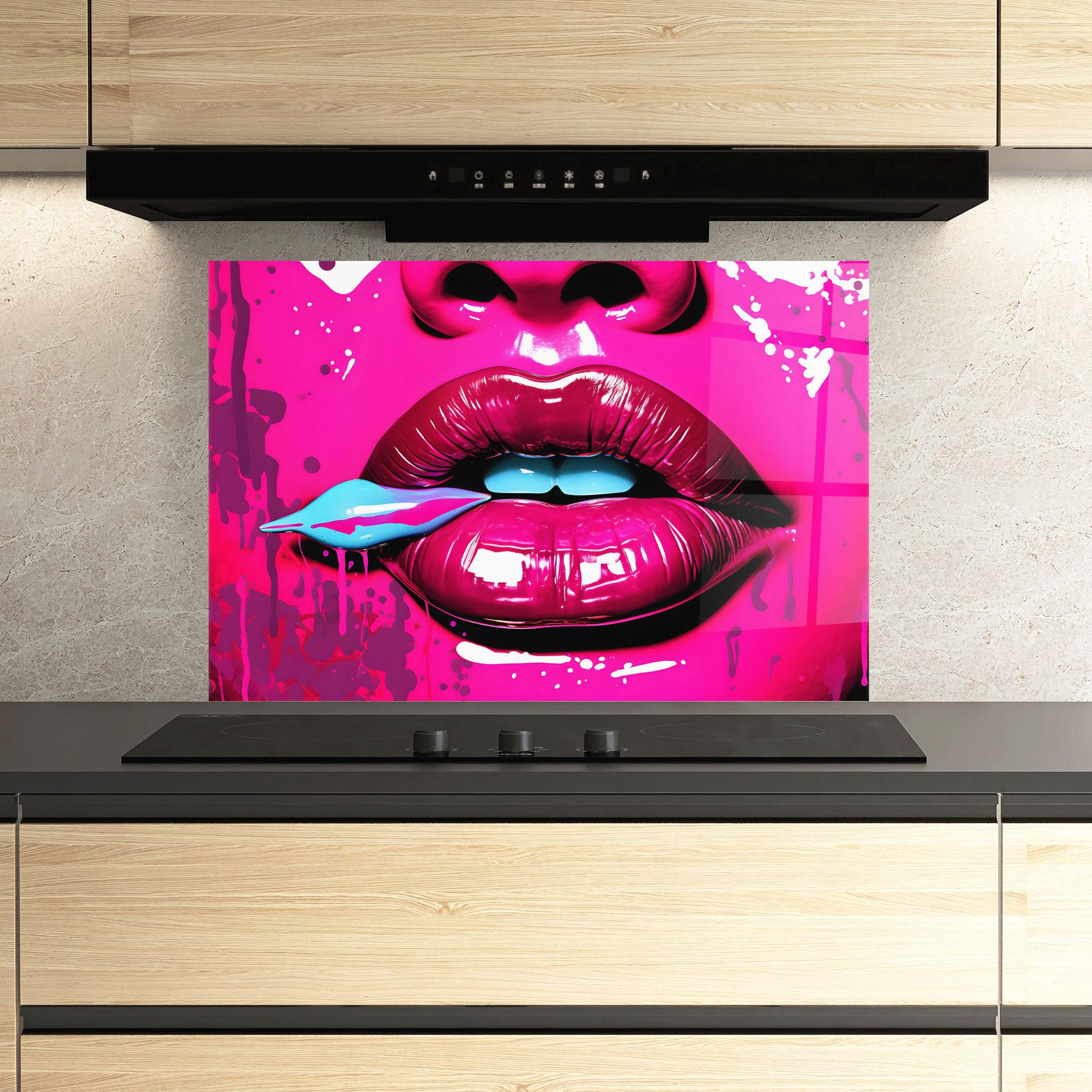 Küchenrückwand Glas Dark Pink Lips Art mockup 3