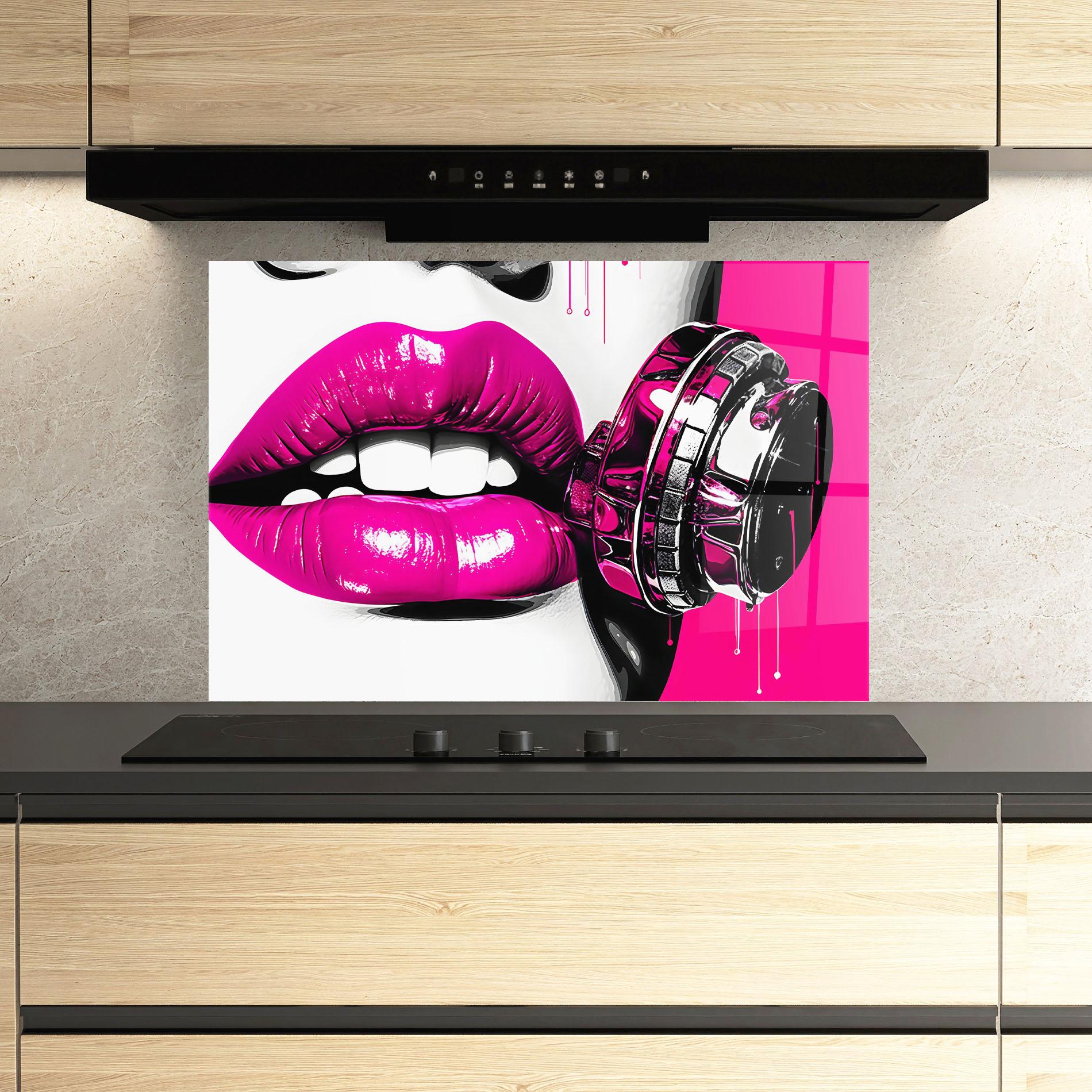 Küchenrückwand Glas Hot Pink Lips mockup 3