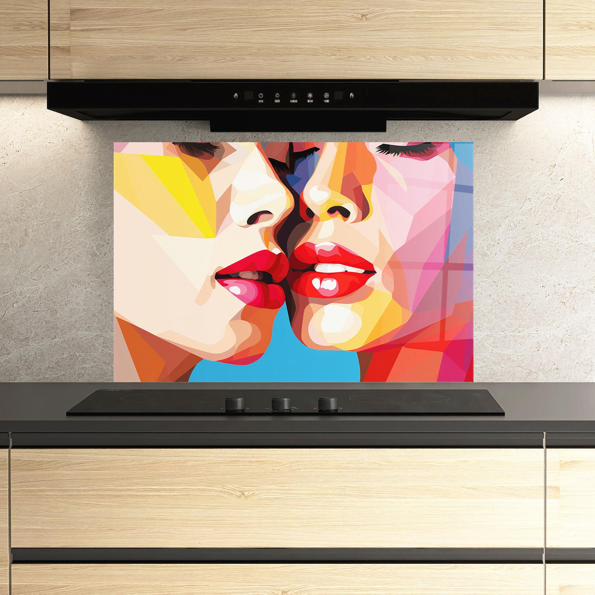 Küchenrückwand Glas Lips Kissing mockup 3