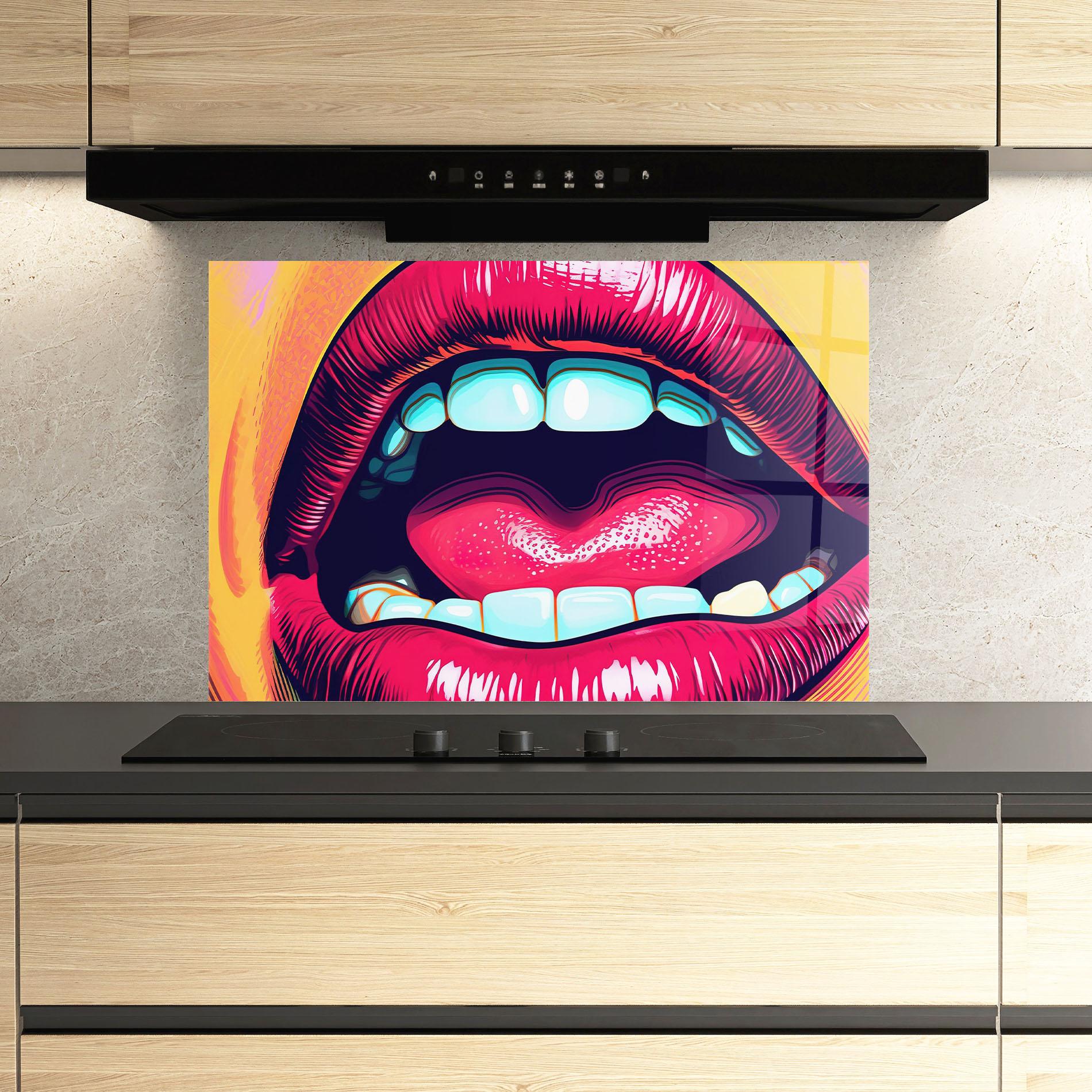 Küchenrückwand Glas Lips Pop Art mockup 3