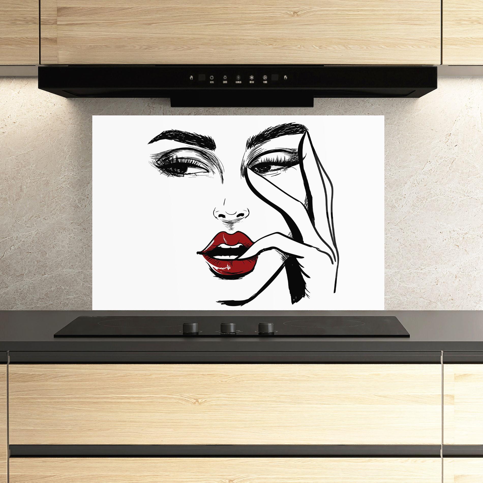 Küchenrückwand Glas Red Lips Looking mockup 3