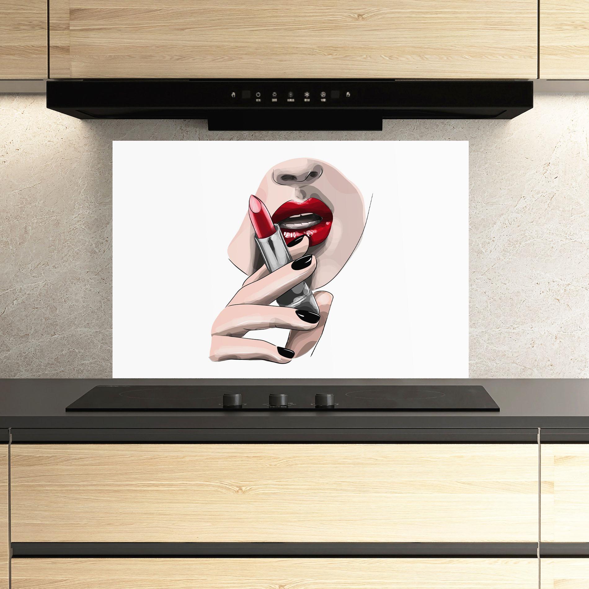 Küchenrückwand Glas Red Lipstick mockup 3