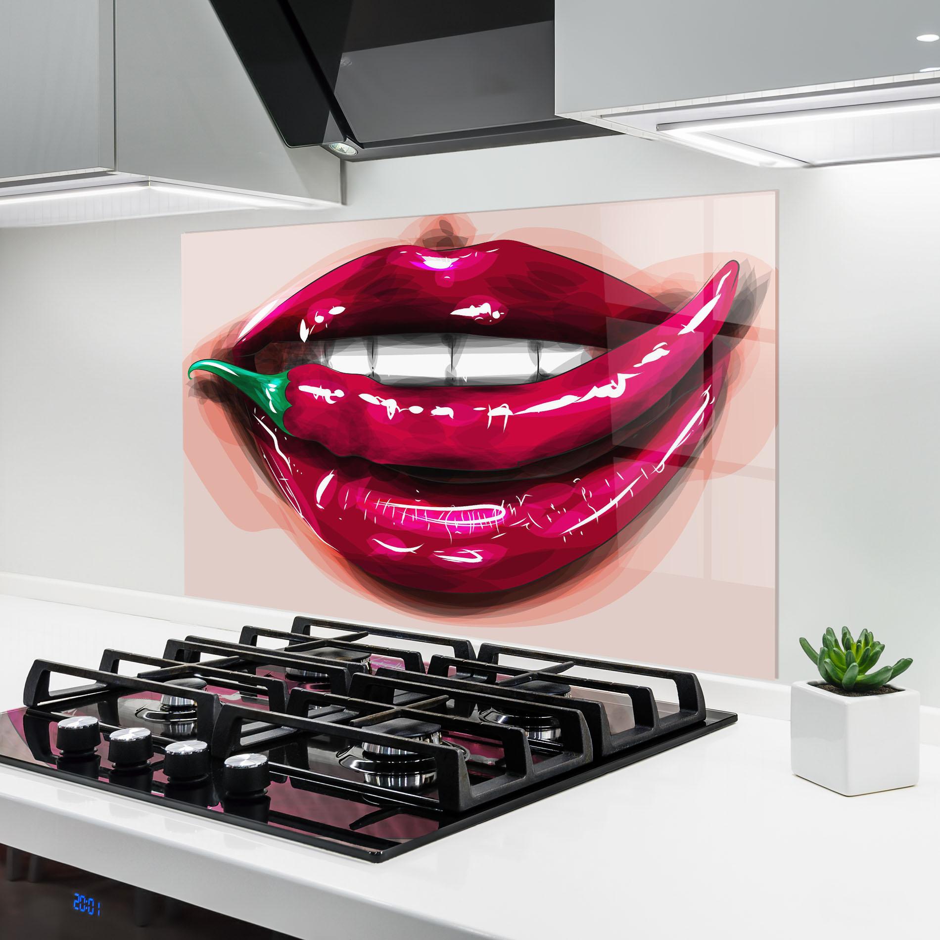 Küchenrückwand Glas Chilli Lips mockup 6
