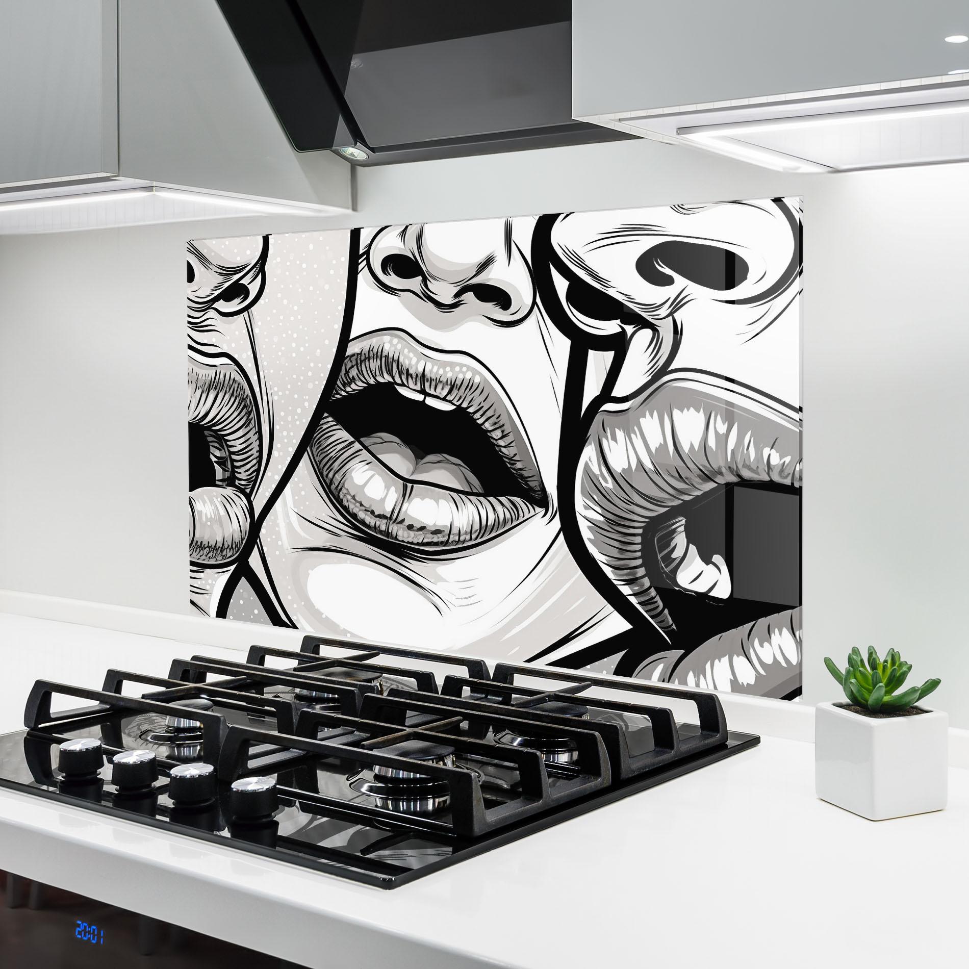 Küchenrückwand Glas Comic Book Lips mockup 6