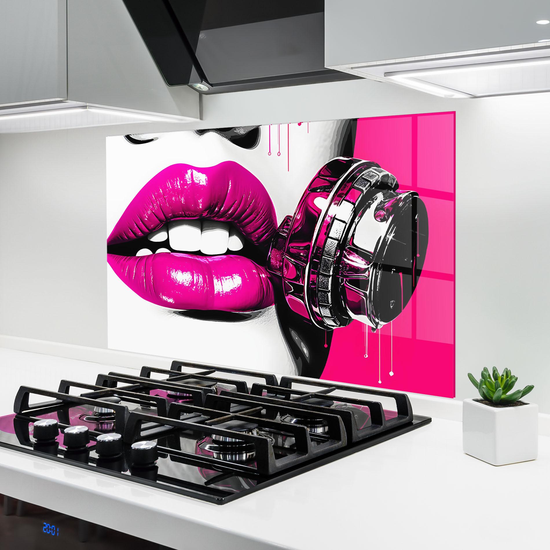 Küchenrückwand Glas Hot Pink Lips mockup 6