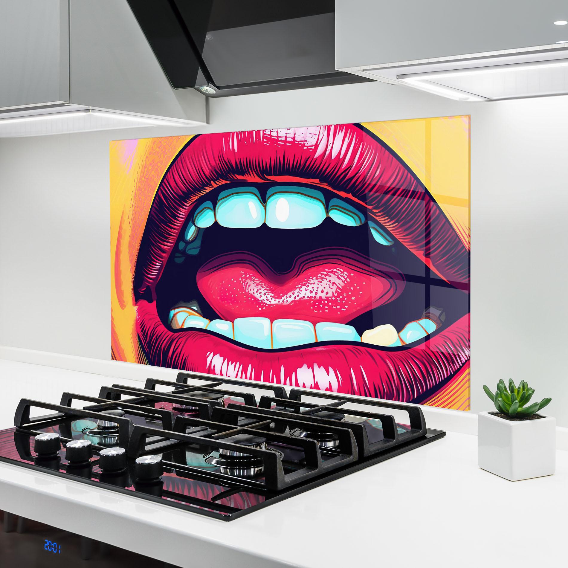 Küchenrückwand Glas Lips Pop Art mockup 6