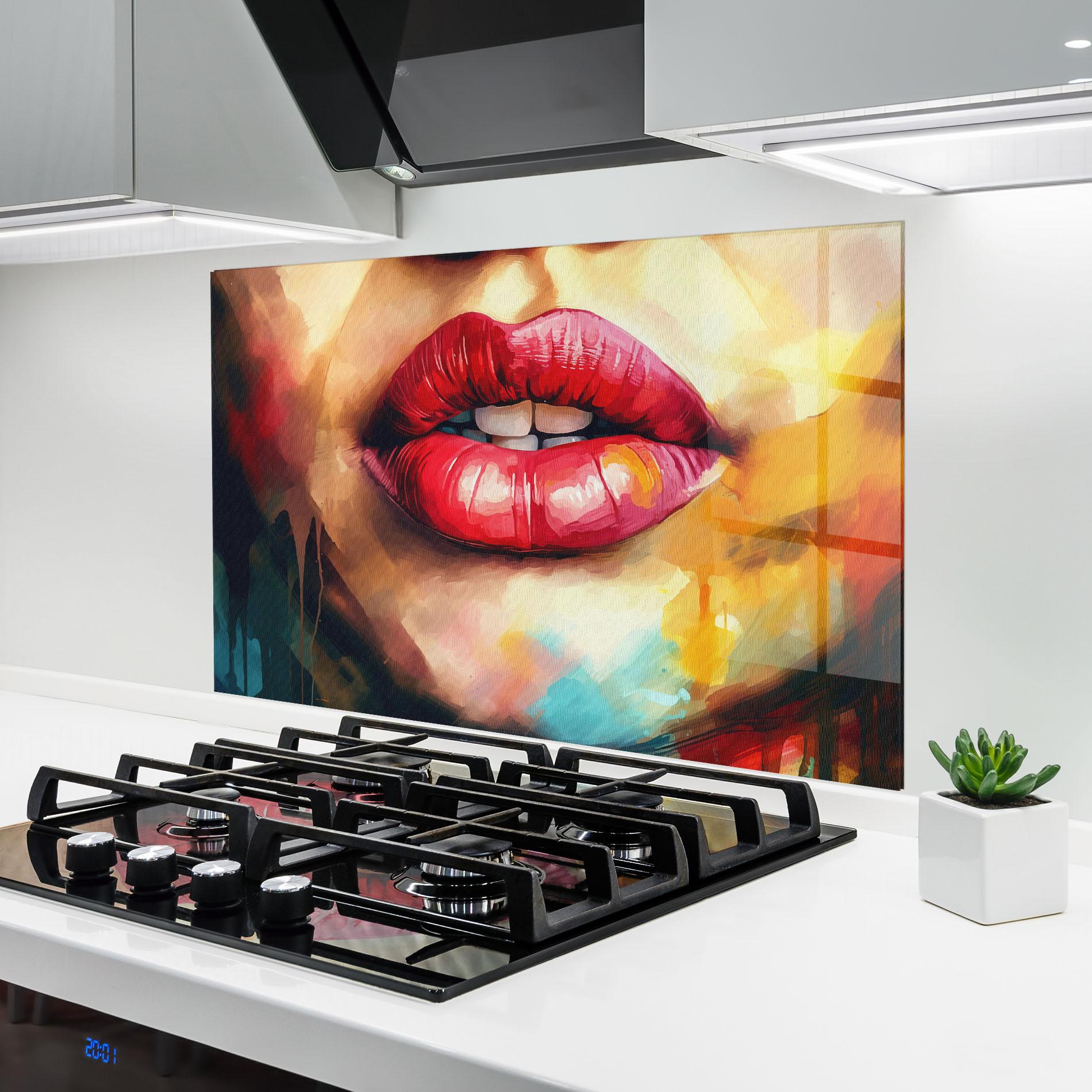 Küchenrückwand Glas Painting Texture Lips mockup 6