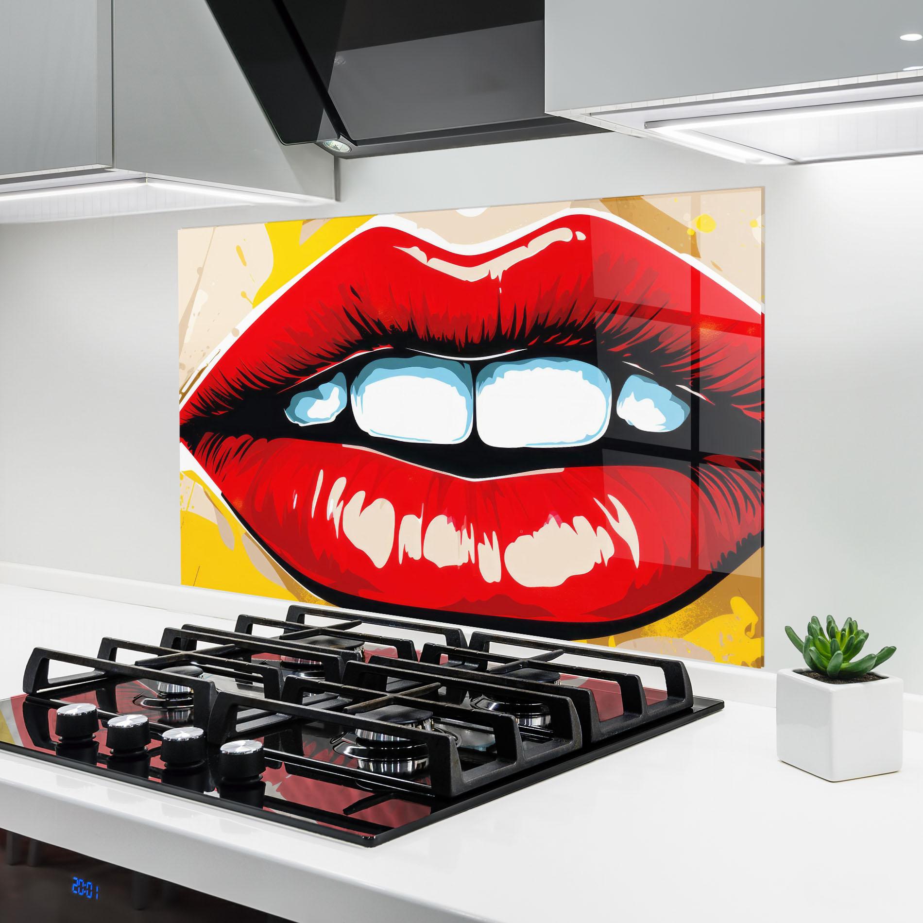 Küchenrückwand Glas Pop Lips mockup 6