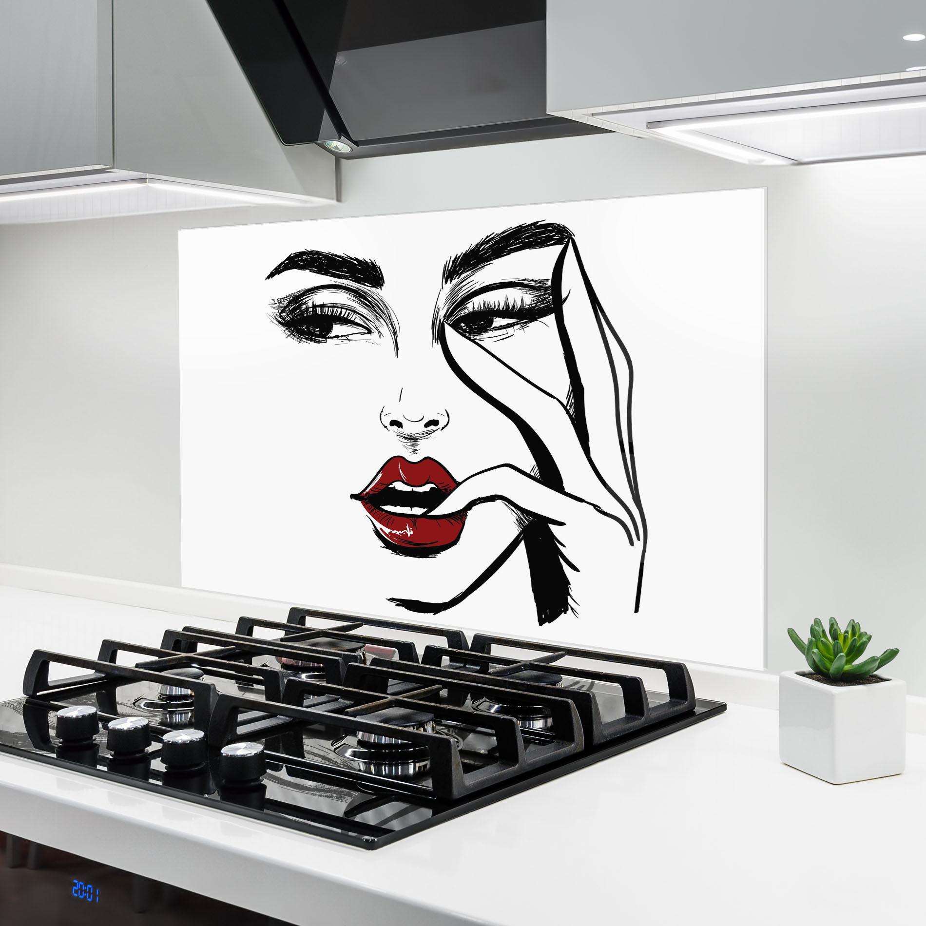 Küchenrückwand Glas Red Lips Looking mockup 6
