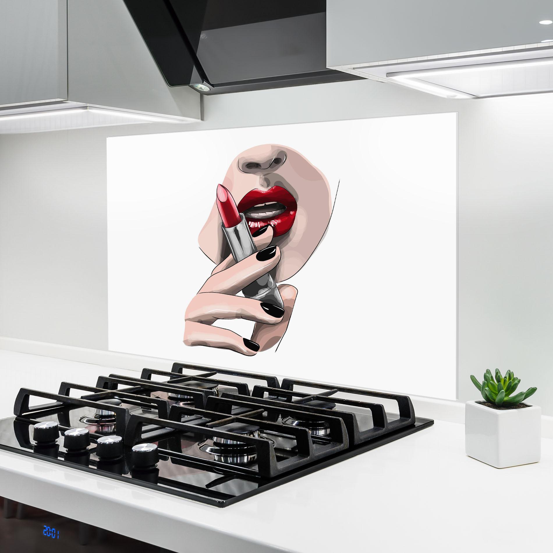 Küchenrückwand Glas Red Lipstick mockup 6