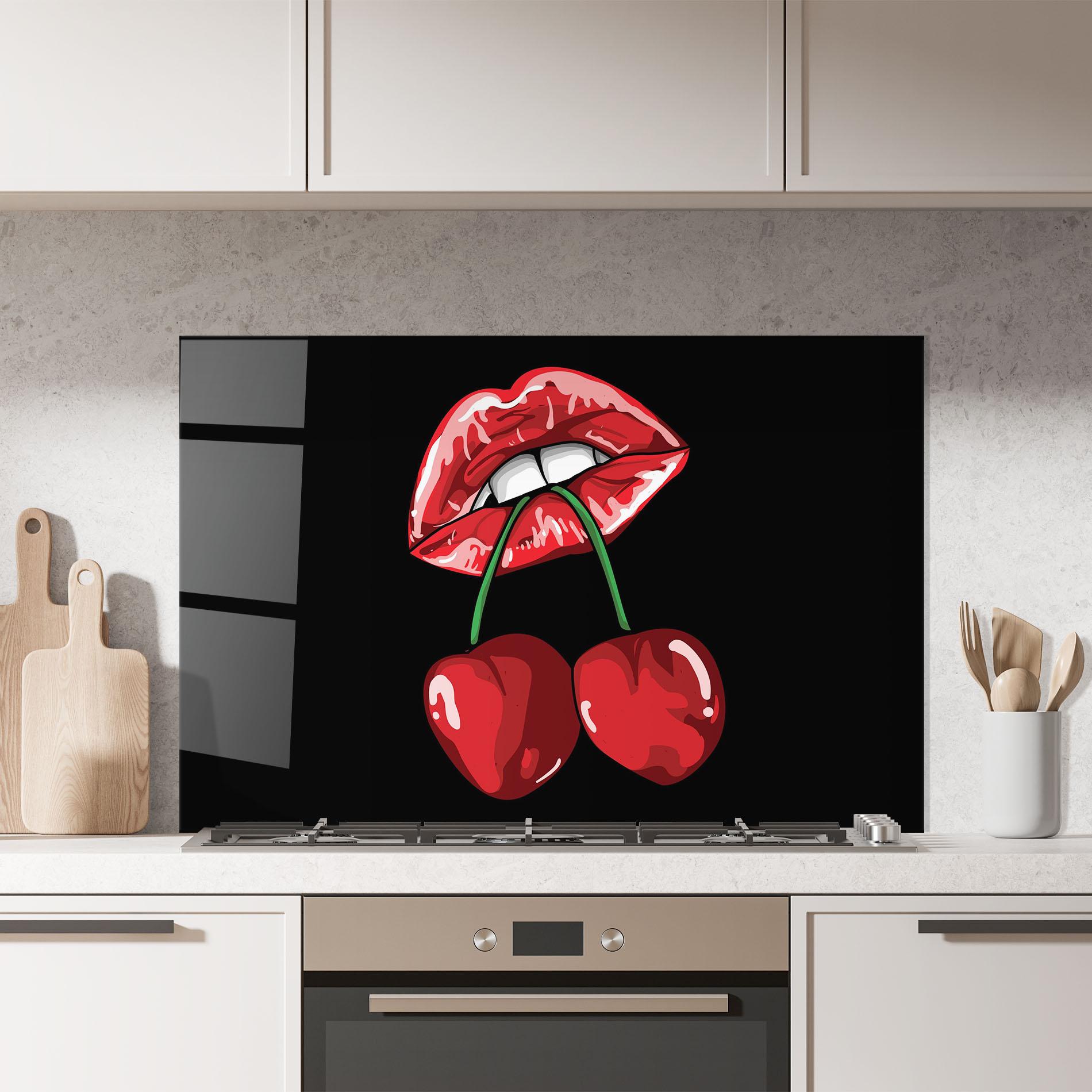 Küchenrückwand Glas Cherry Lips mockup 7