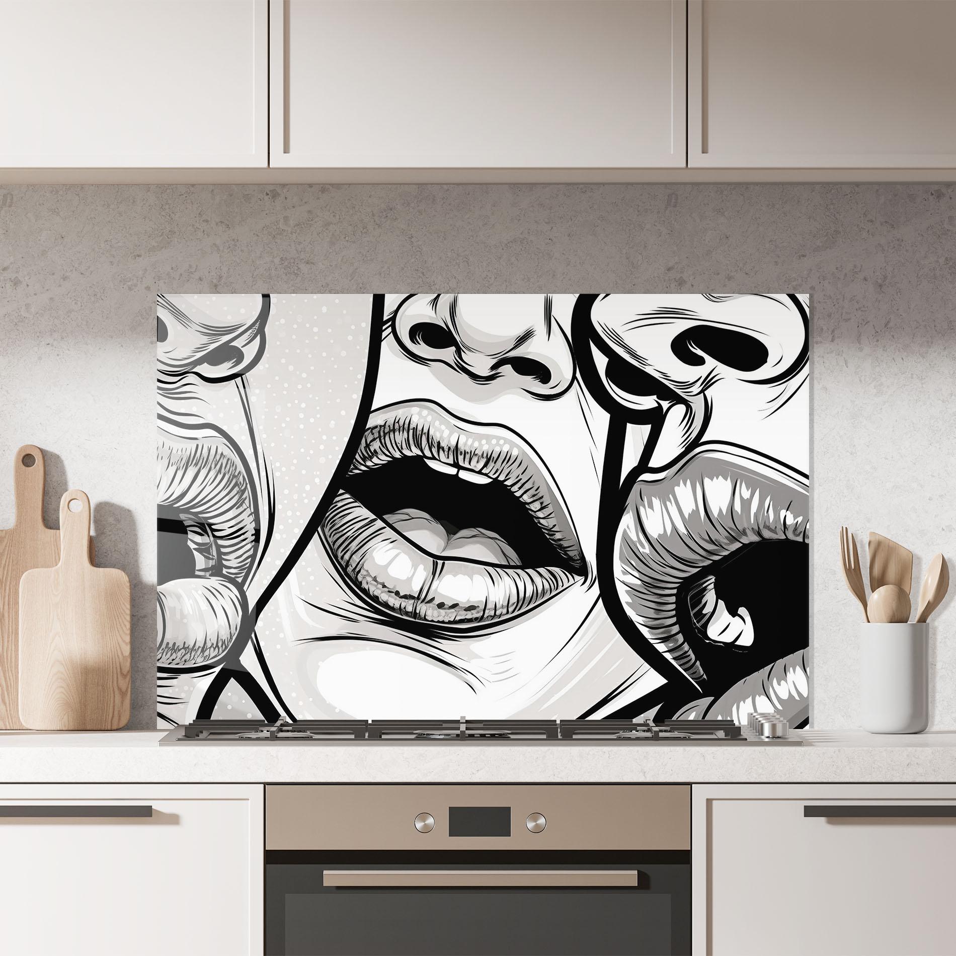 Küchenrückwand Glas Comic Book Lips mockup 7