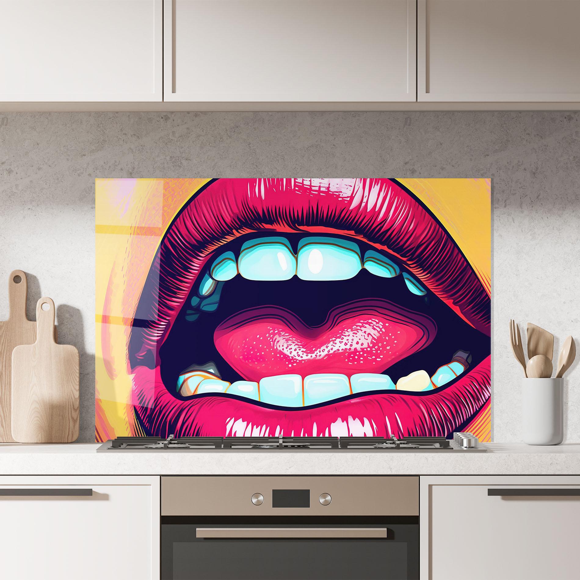 Küchenrückwand Glas Lips Pop Art mockup 7