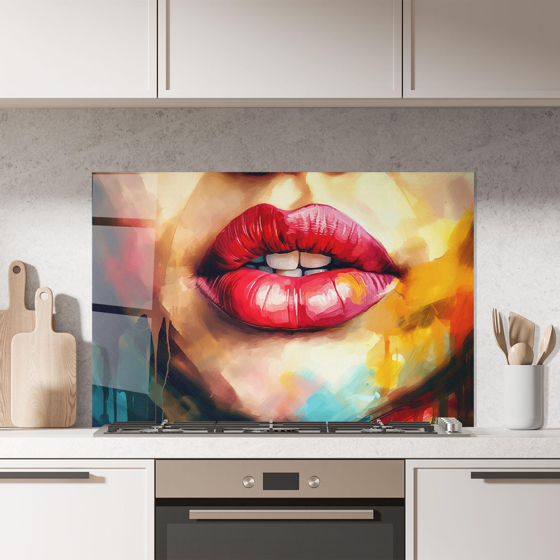 Küchenrückwand Glas Painting Texture Lips mockup 7