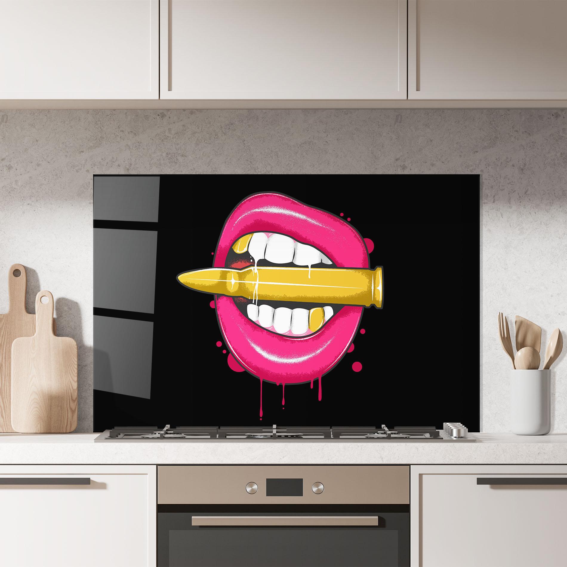 Küchenrückwand Glas Pink Bullet Lips mockup 7