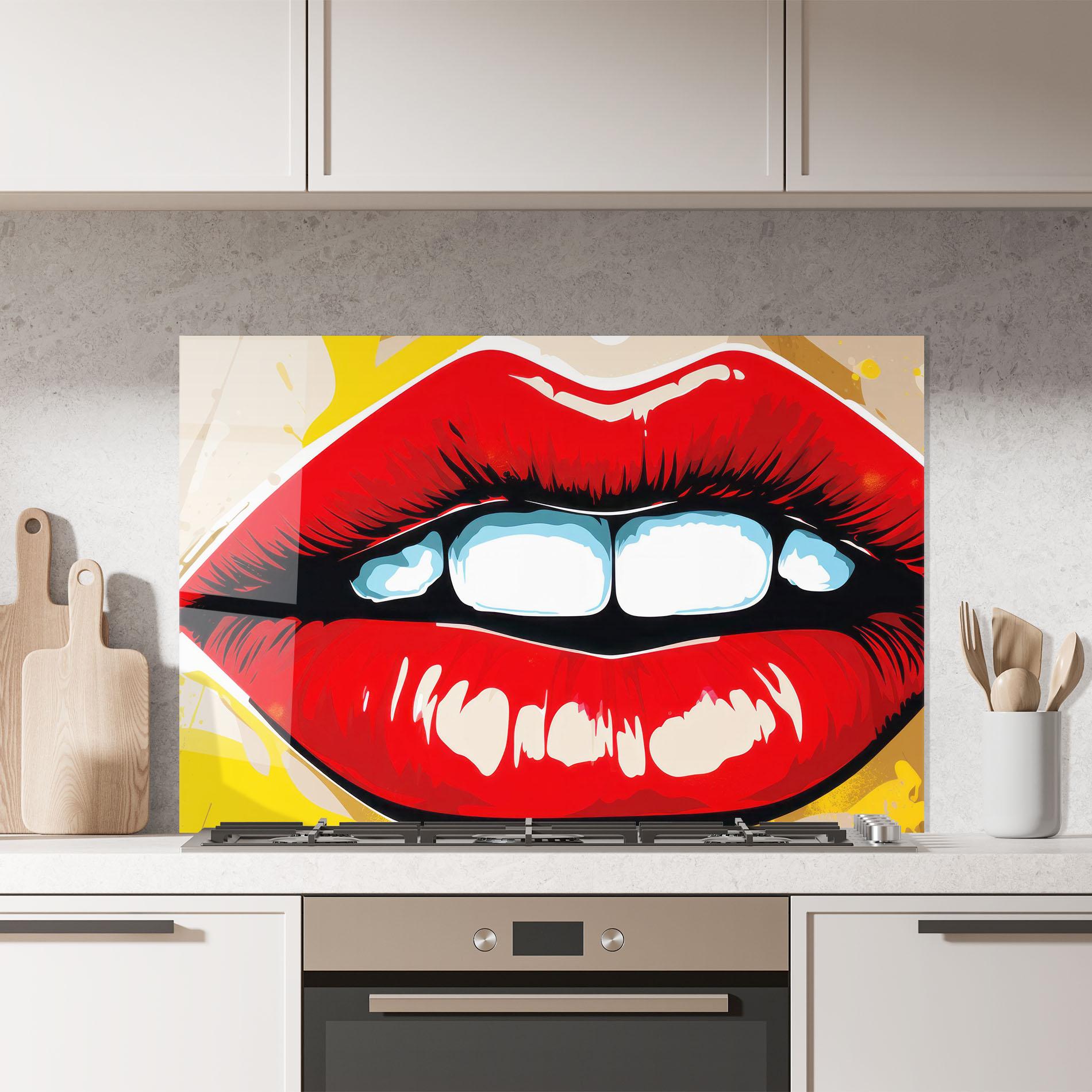 Küchenrückwand Glas Pop Lips mockup 7
