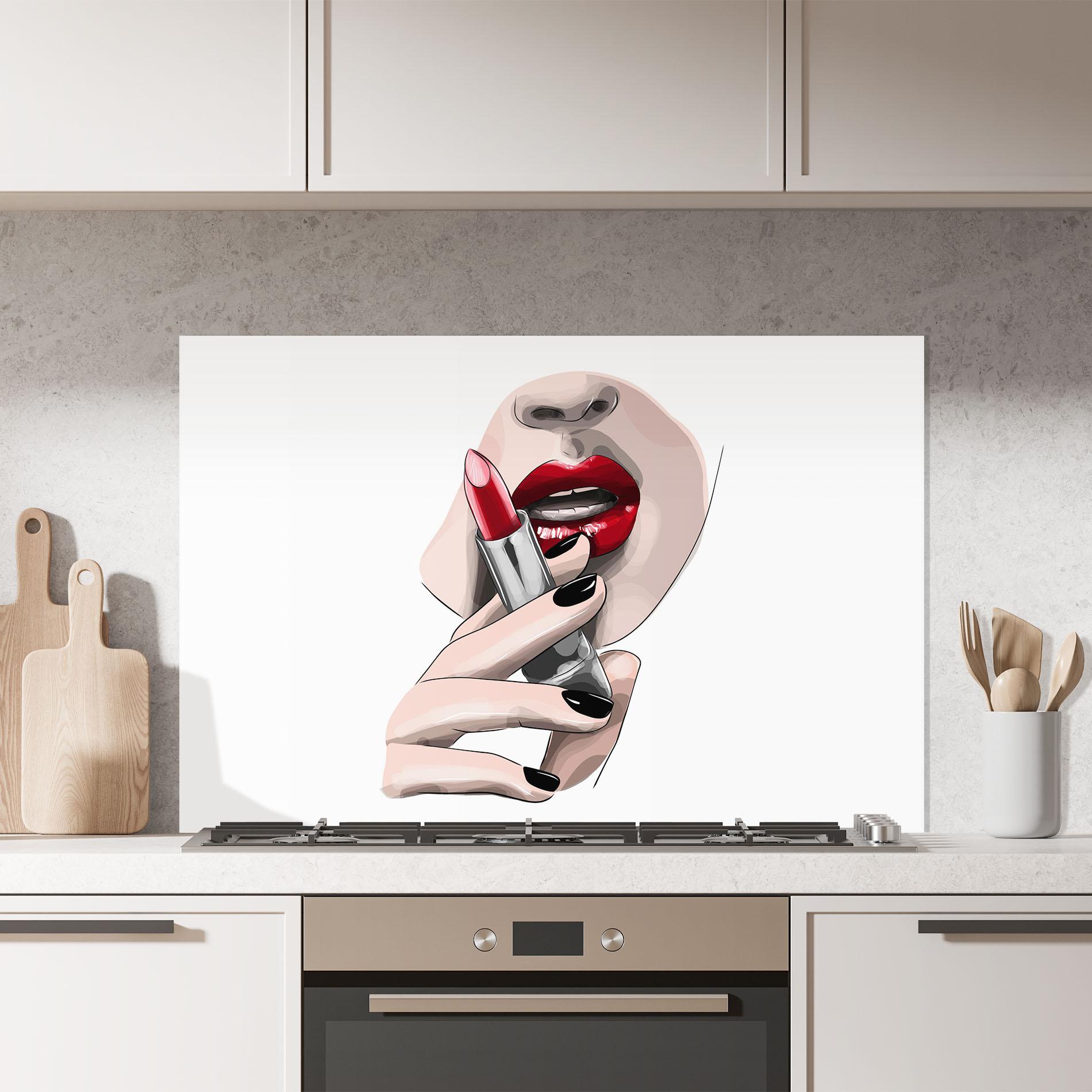 Küchenrückwand Glas Red Lipstick mockup 7