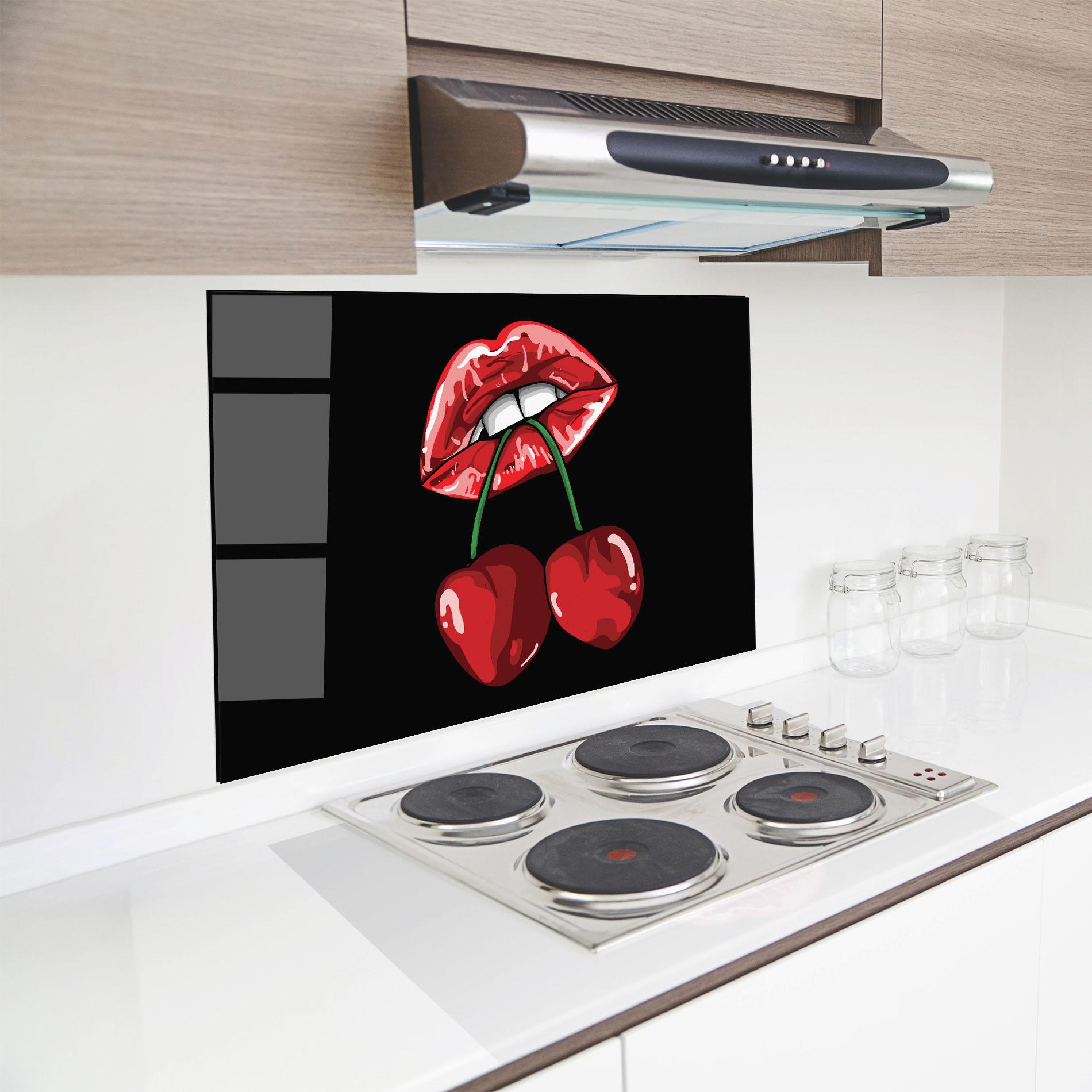 Küchenrückwand Glas Cherry Lips mockup 8