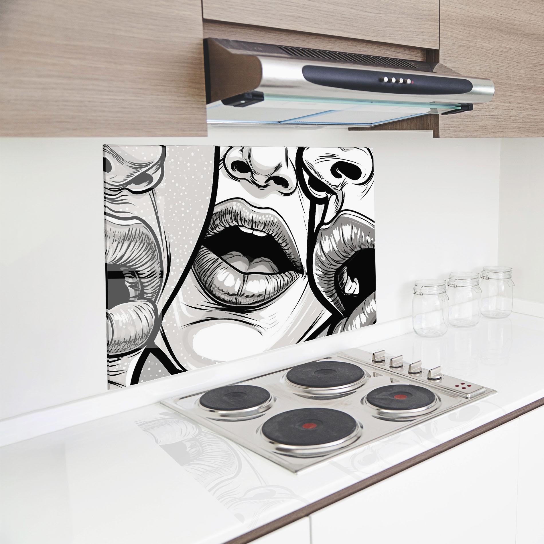Küchenrückwand Glas Comic Book Lips mockup 8