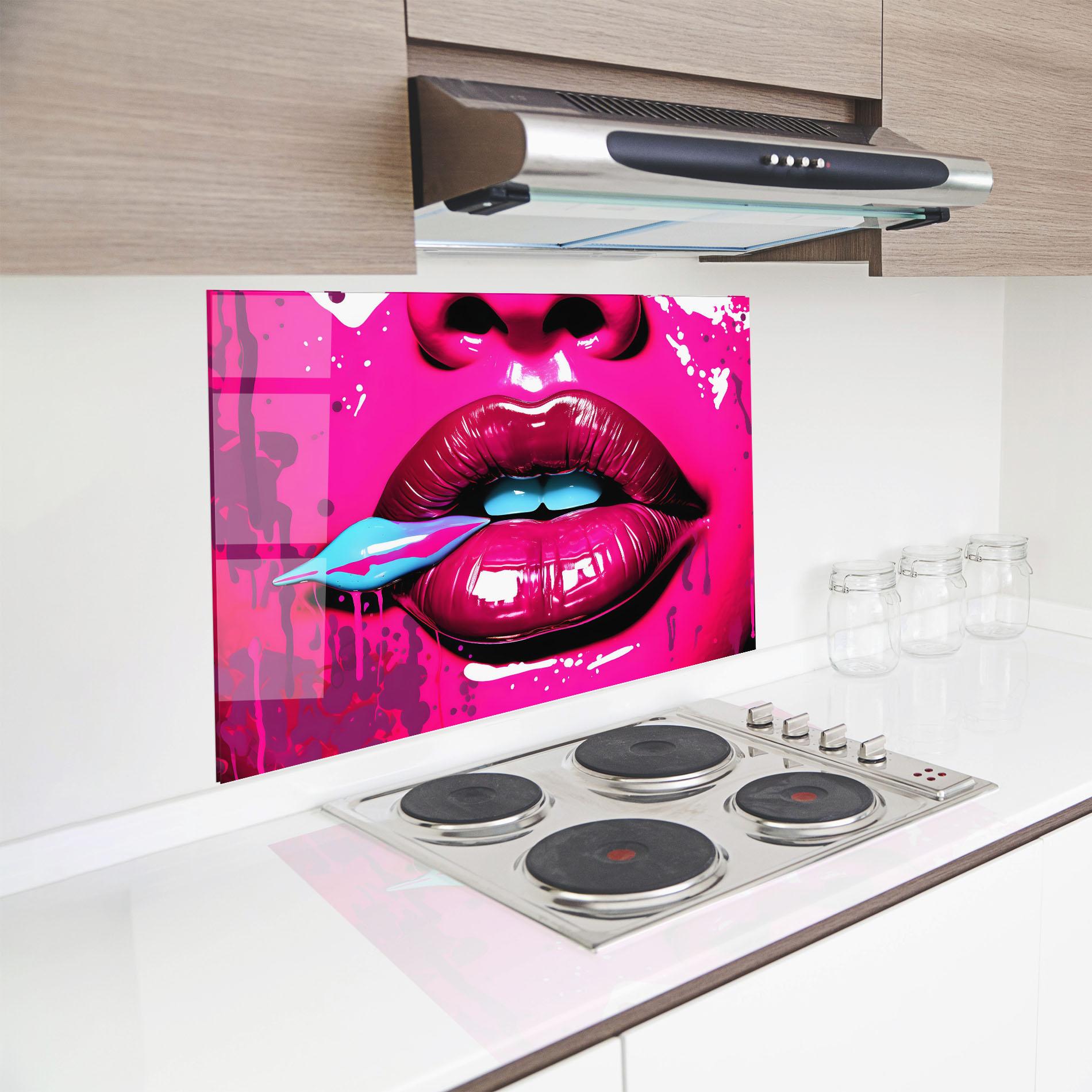Küchenrückwand Glas Dark Pink Lips Art mockup 8