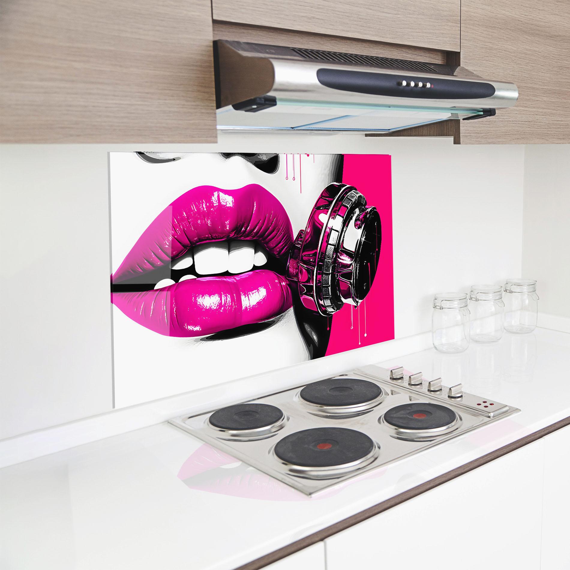 Küchenrückwand Glas Hot Pink Lips mockup 8