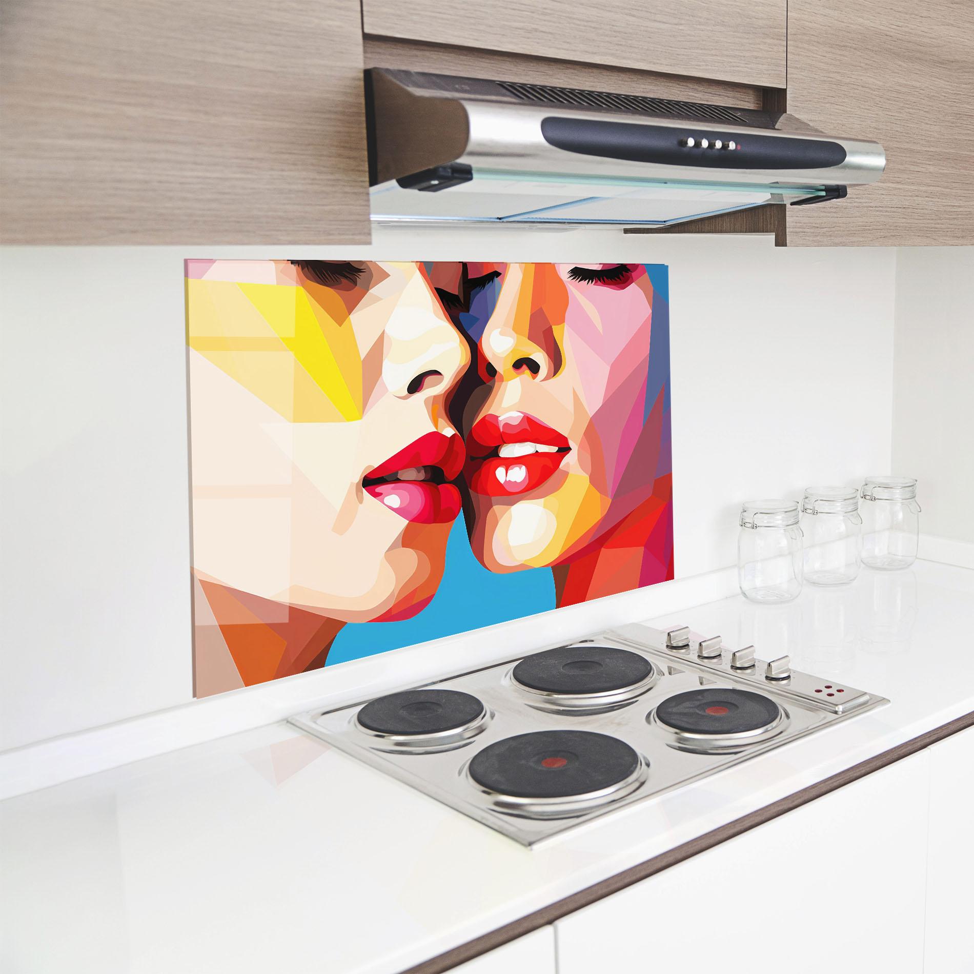 Küchenrückwand Glas Lips Kissing mockup 8