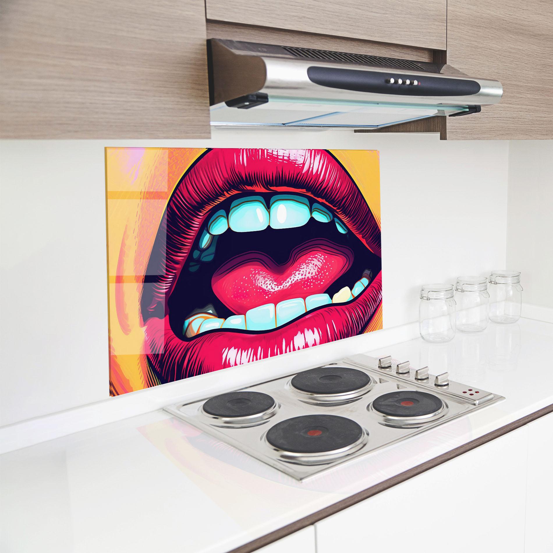 Küchenrückwand Glas Lips Pop Art mockup 8