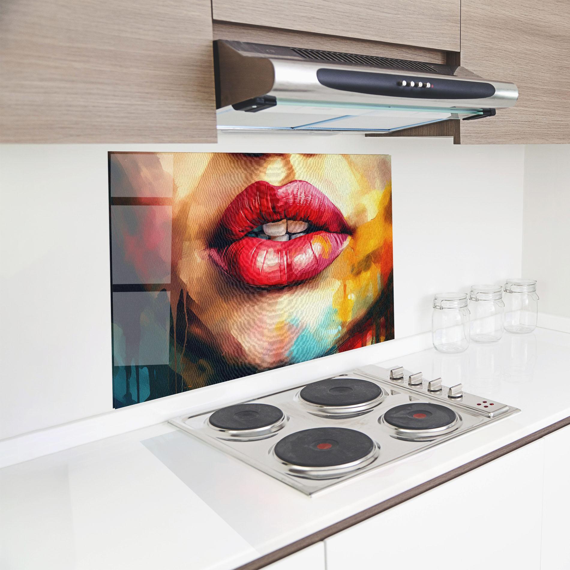 Küchenrückwand Glas Painting Texture Lips mockup 8