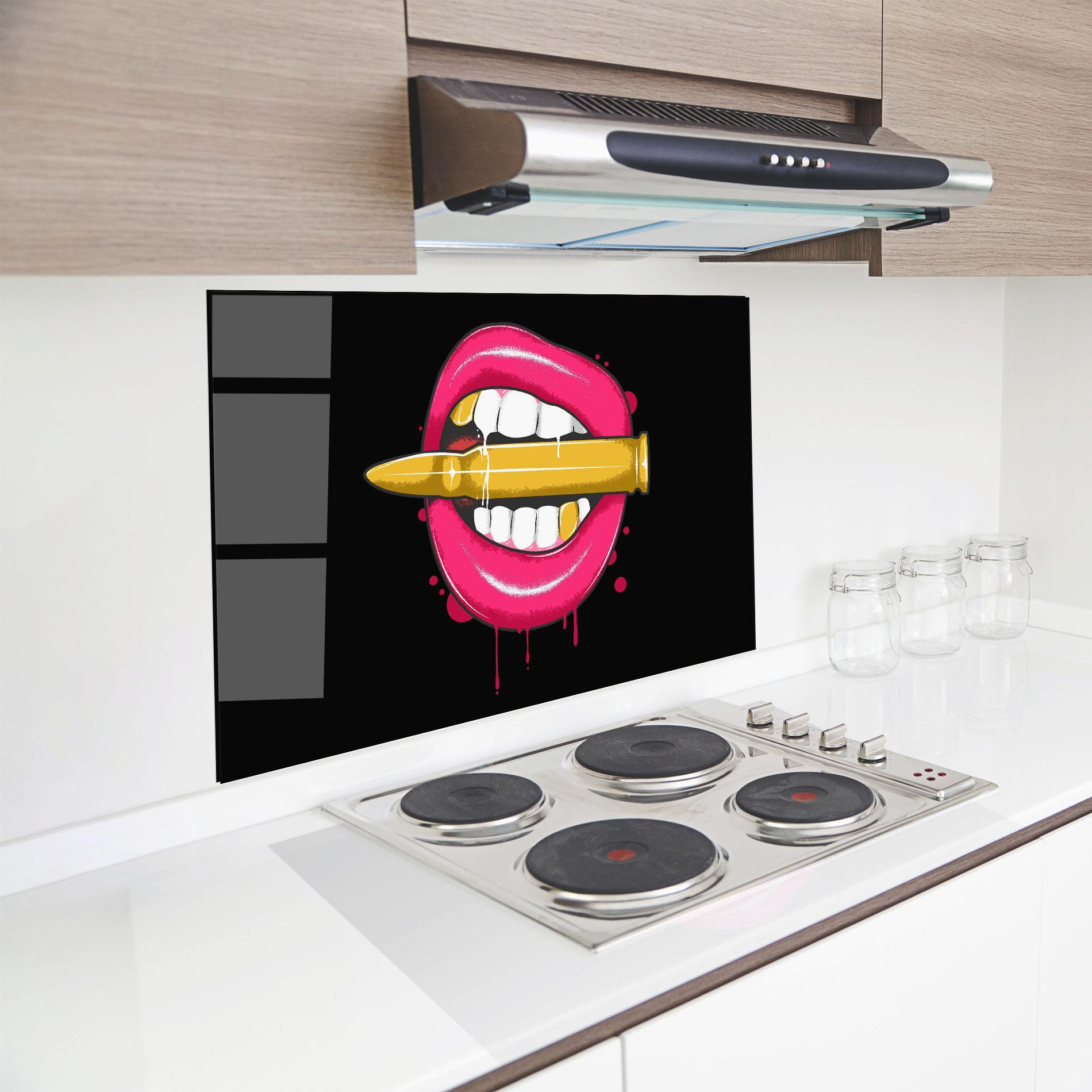 Küchenrückwand Glas Pink Bullet Lips mockup 8
