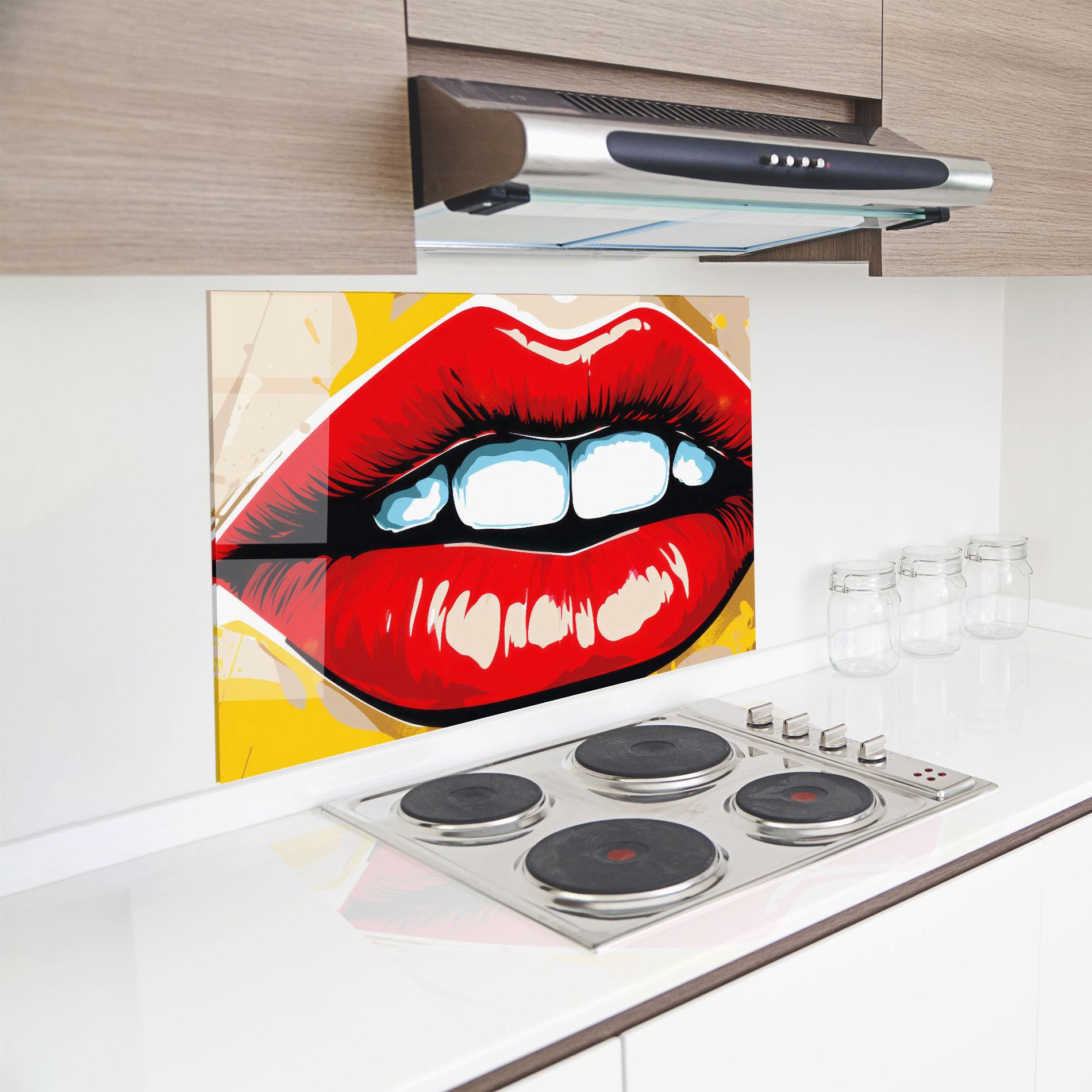 Küchenrückwand Glas Pop Lips mockup 8
