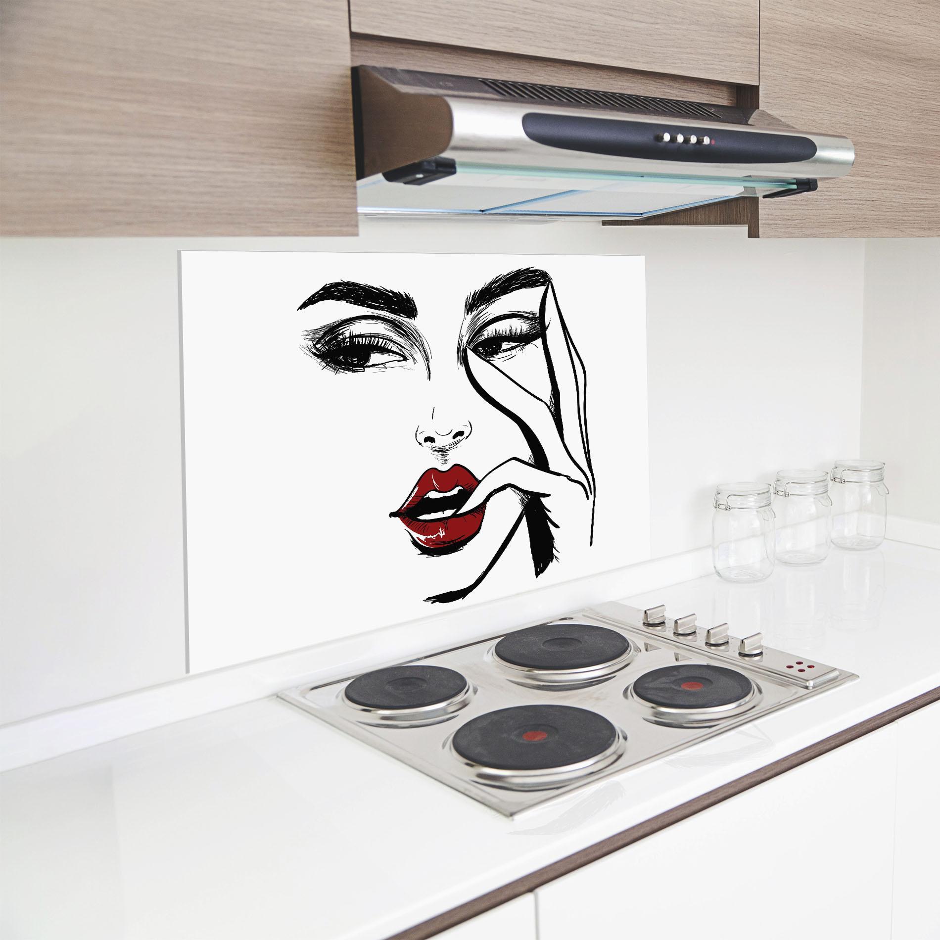 Küchenrückwand Glas Red Lips Looking mockup 8