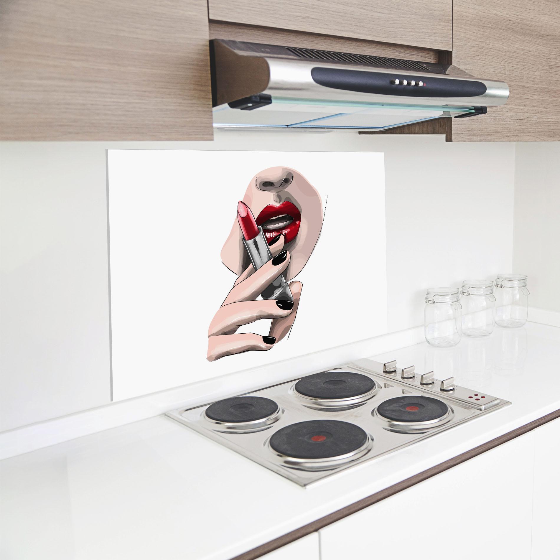 Küchenrückwand Glas Red Lipstick mockup 8