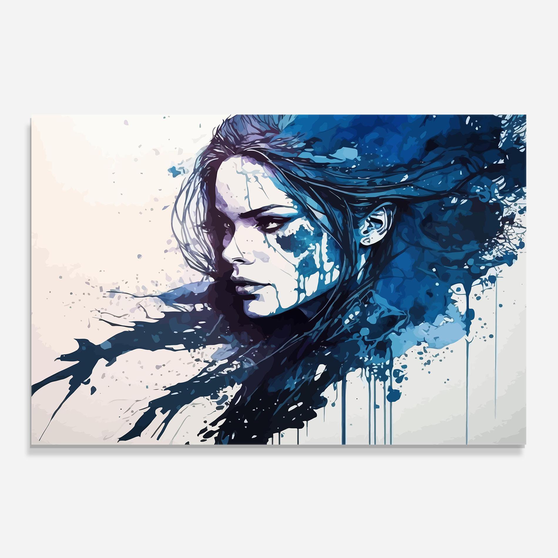 Küchenrückwand Glas Blue Hair Portrait mockup 0