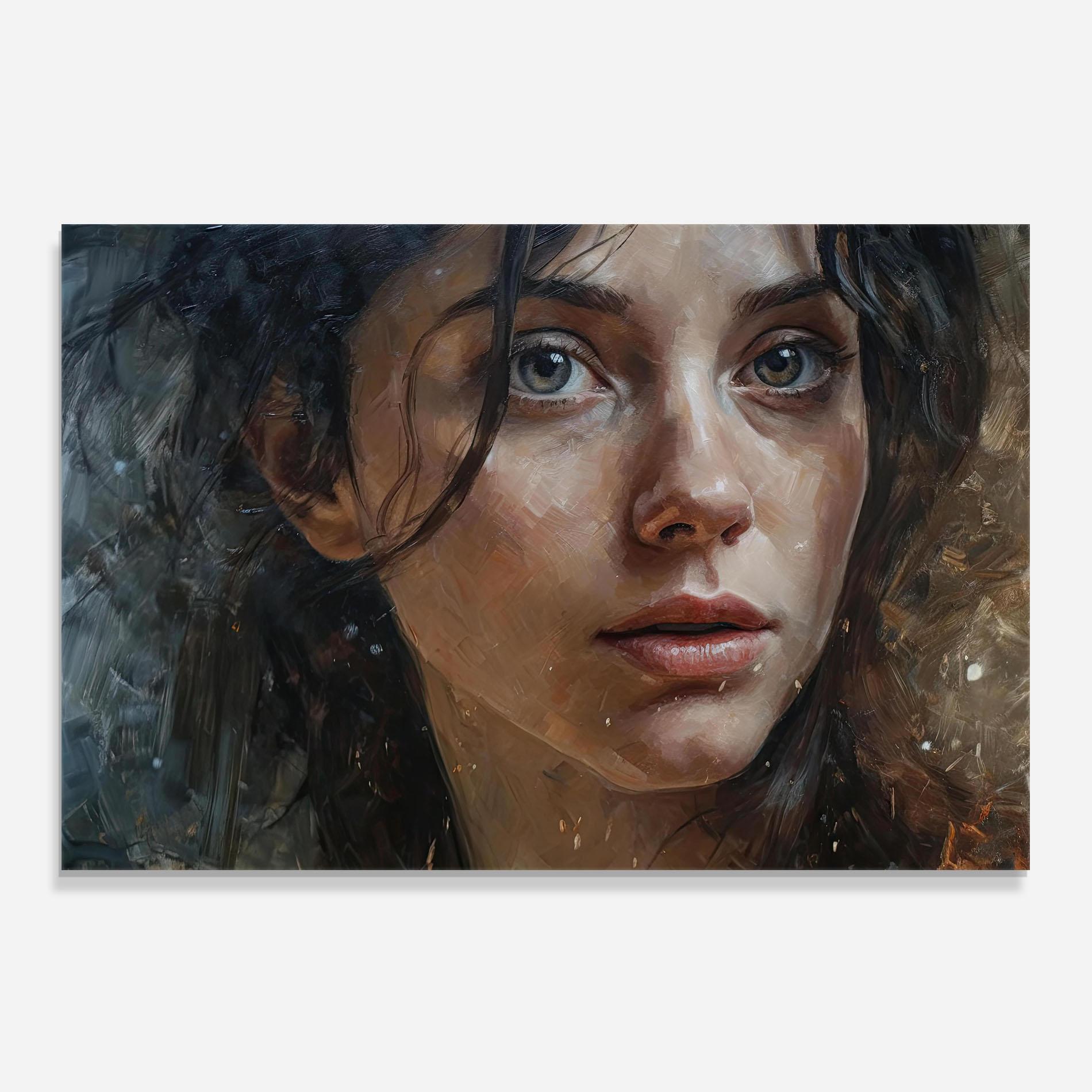 Küchenrückwand Glas Closeup Darkhaired Woman mockup 0