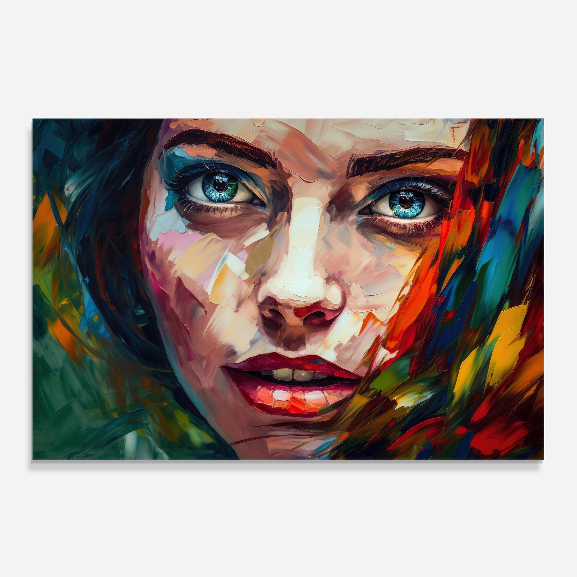 Küchenrückwand Glas Intense Blue Eyes Woman mockup 0
