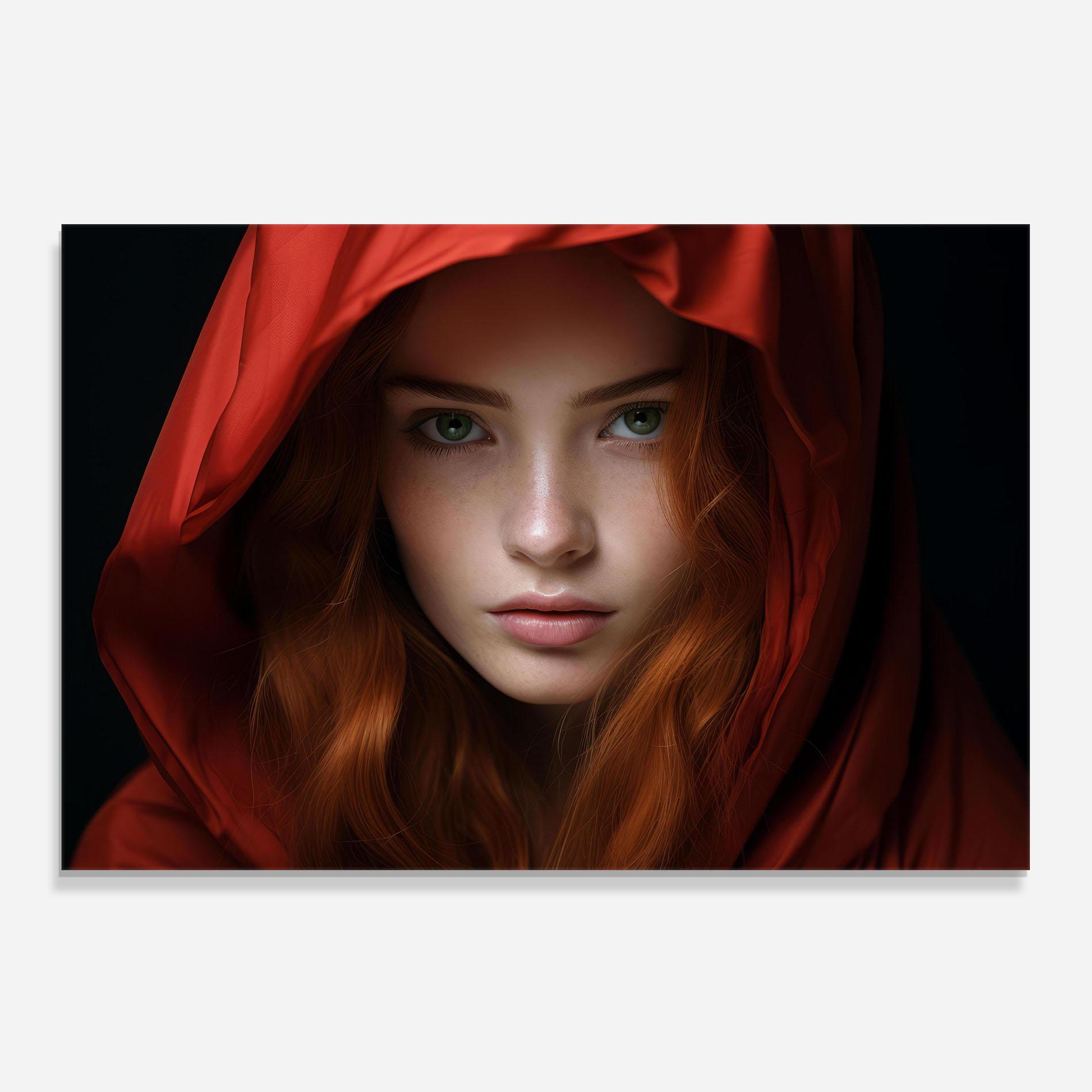 Küchenrückwand Glas Red Hood Portrait mockup 0